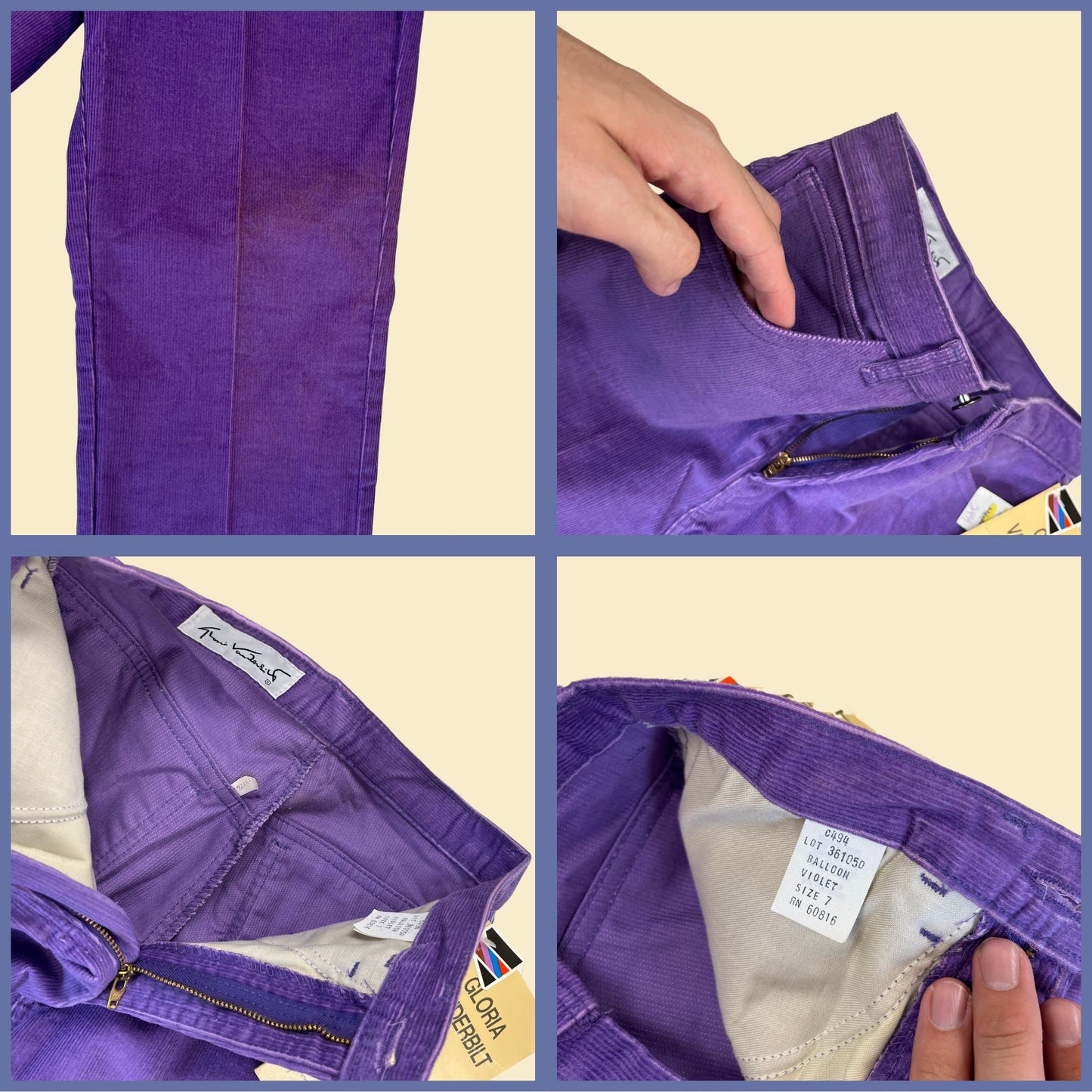 1980s highrise purple corduroy pants by Gloria Vanderbilt, NOS vintage 80s women's 25" waist pants