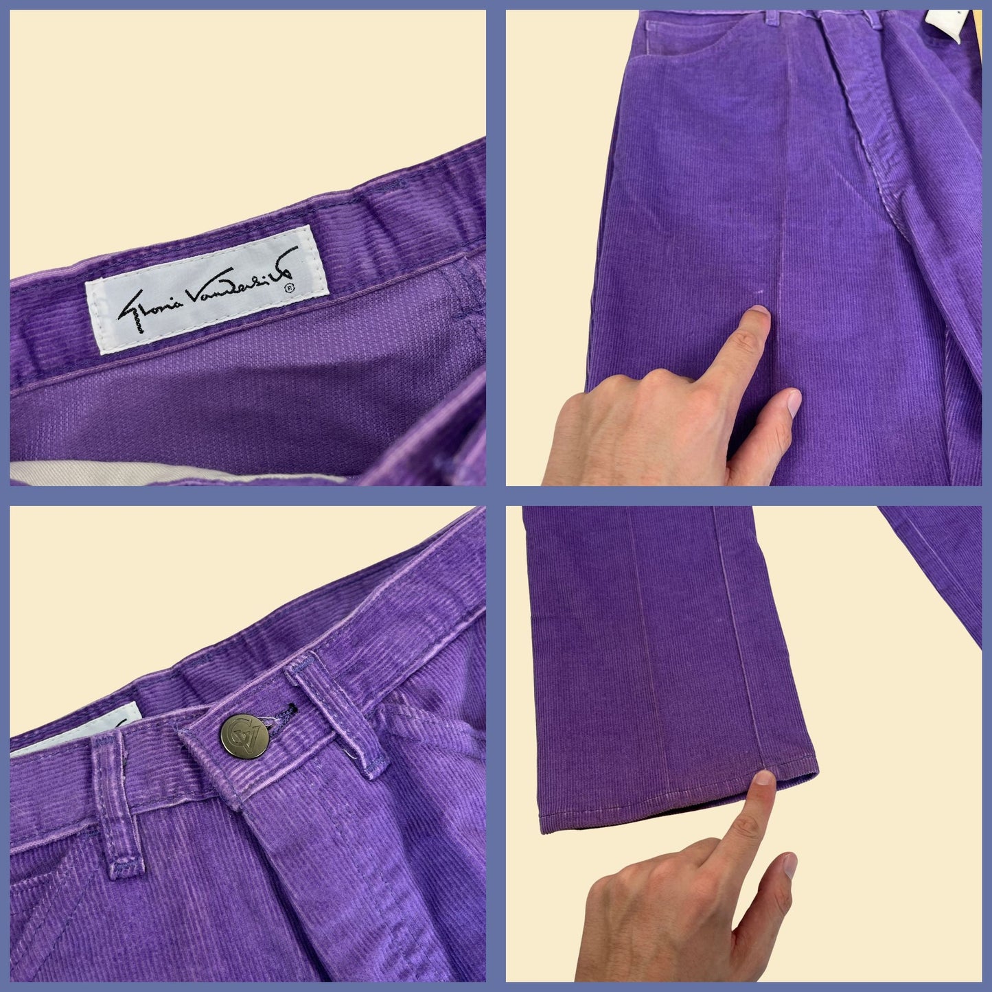 1980s highrise purple corduroy pants by Gloria Vanderbilt, NOS vintage 80s women's 25" waist pants