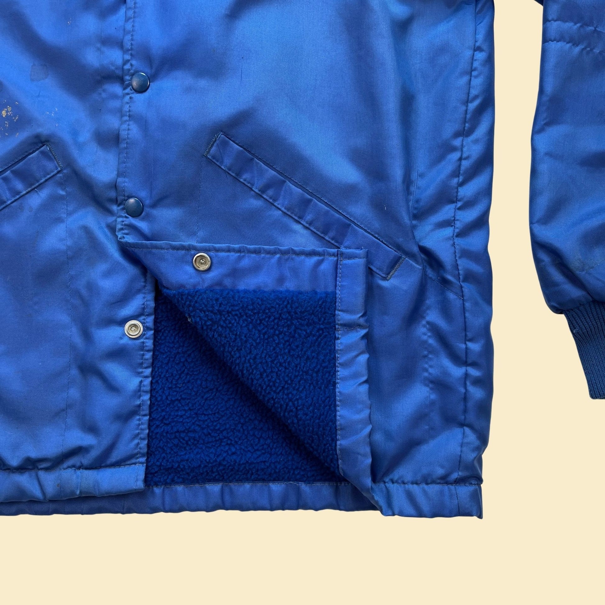 1970s Swingster blue snap clasp jacket, vintage 70s size S fleece-lined jacket,