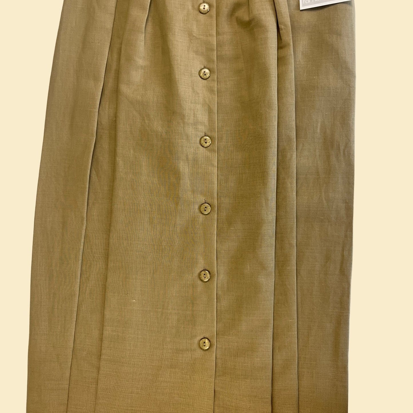 1980s Anne Klein pleated beige skirt, size 10 vintage 80s khaki button down maxi skirt, new old stock