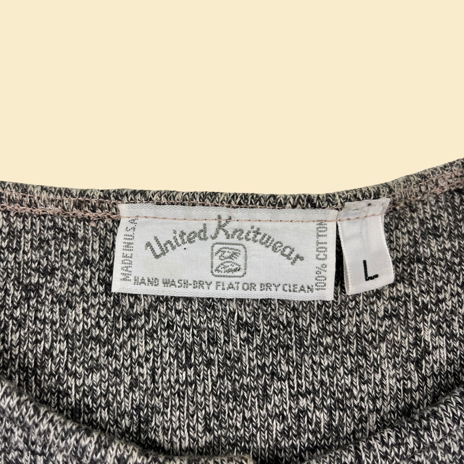 1980s grey size L United Knitwear cardigan, vintage 80s button down grey sweater