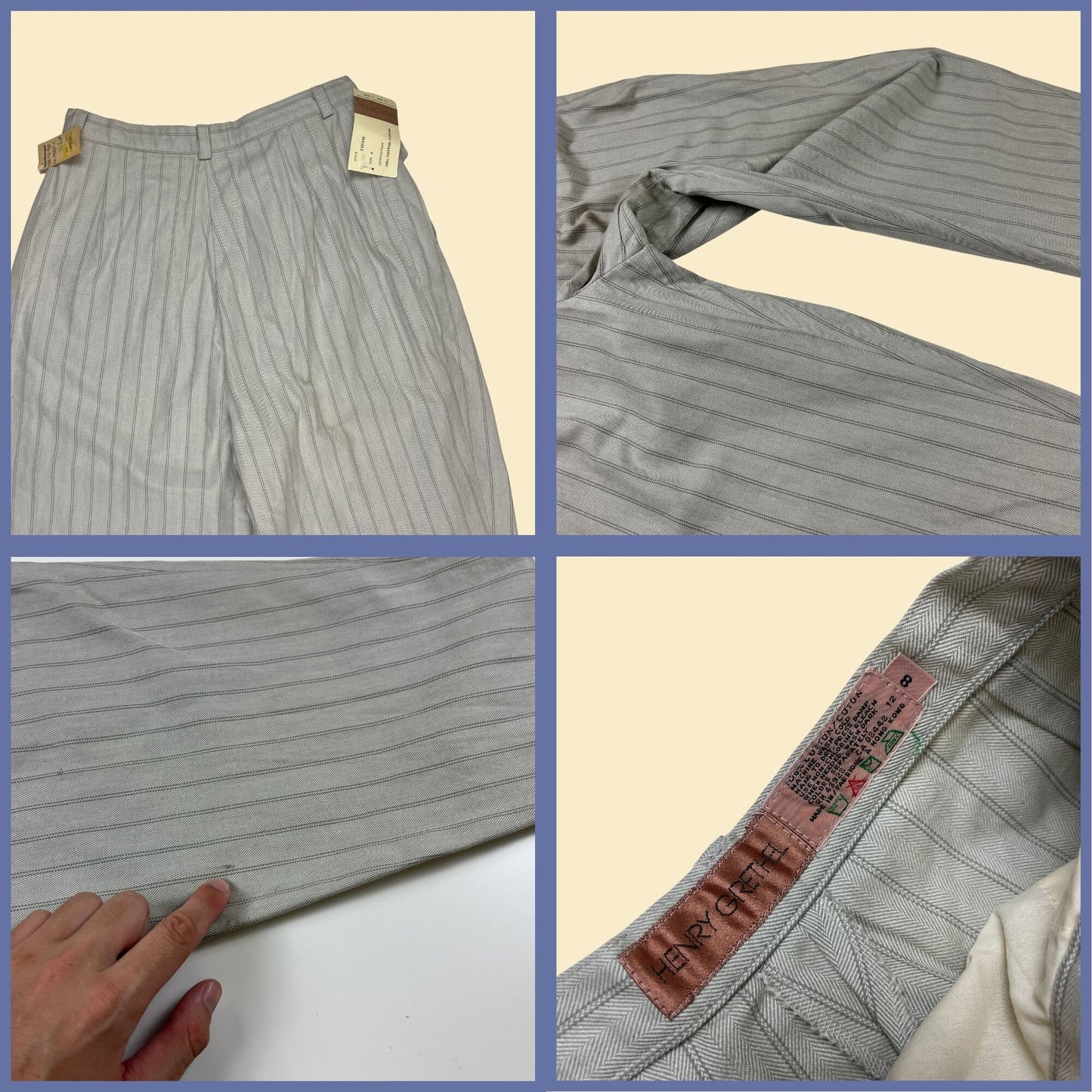 1980s Henry Grethel grey pin stripes, vintage 80s size 8 grey cotton pants