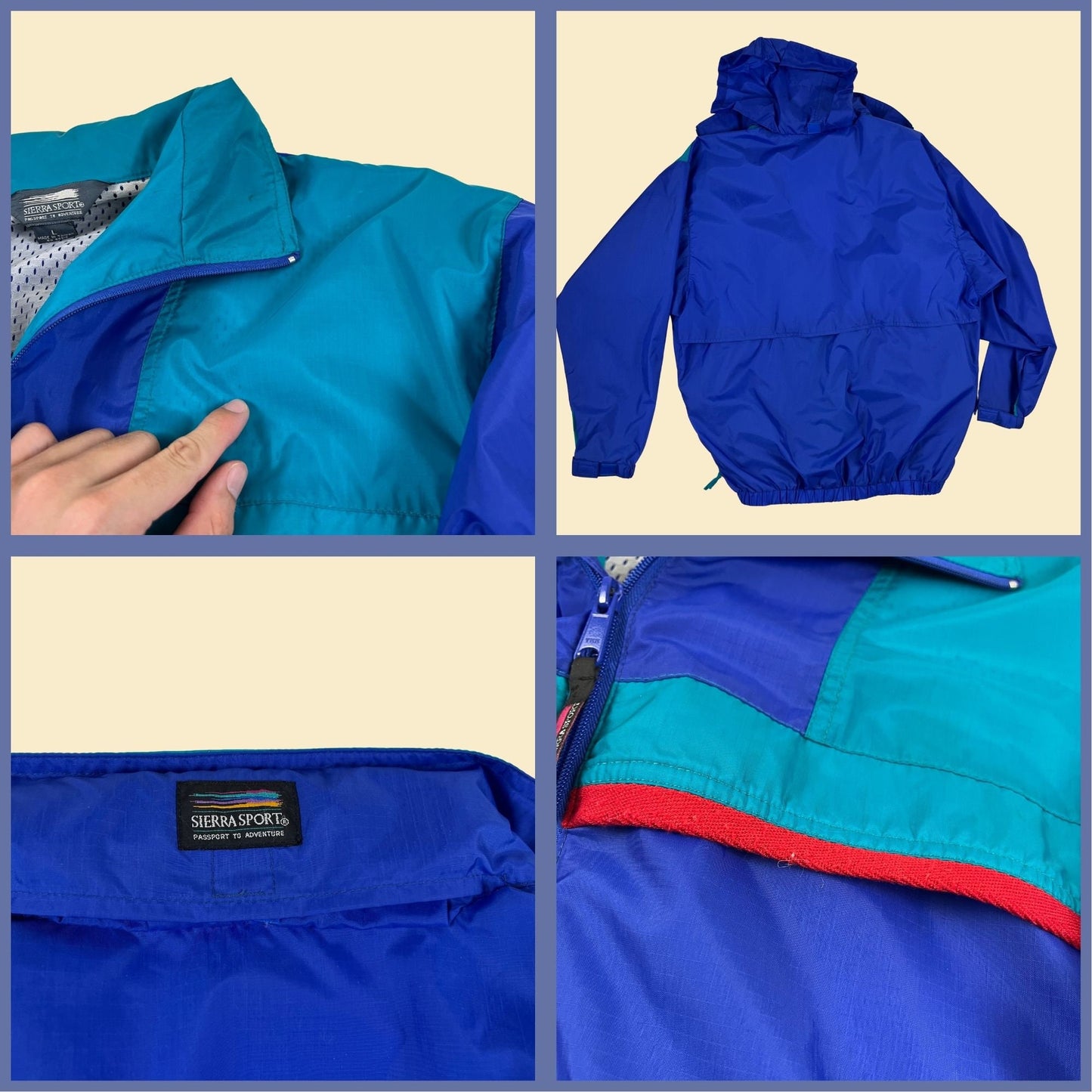 Vintage 90s Sierra Sport windbreaker jacket, size L 1990s teal & red zip up nylon warmup jacket