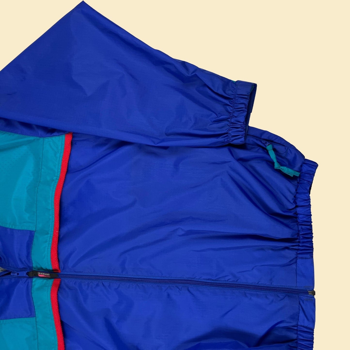 Vintage 90s Sierra Sport windbreaker jacket, size L 1990s teal & red zip up nylon warmup jacket