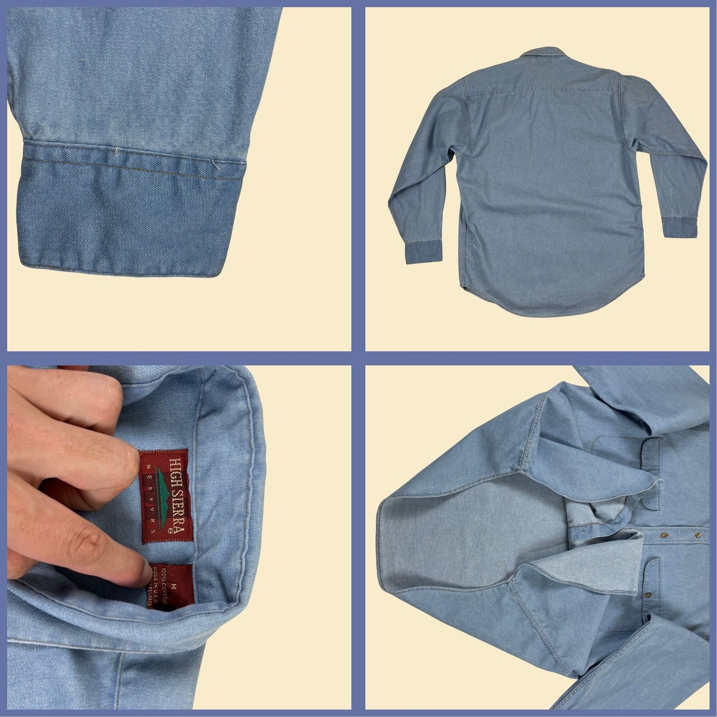 1990s men's denim shirt, vintage 90s size M men's chambray button down shirt