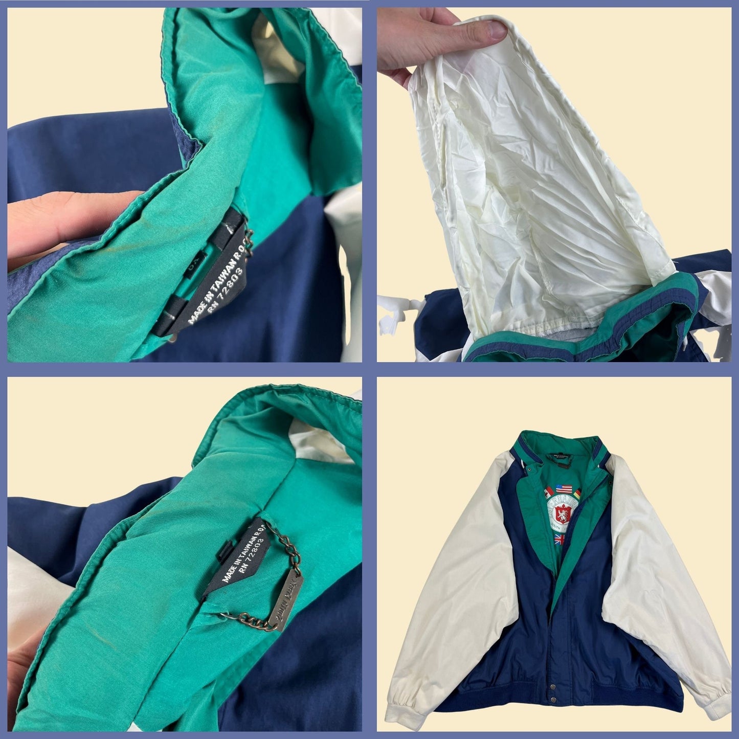 1990s size 6X windbreaker jacket by South Creek, vintage 90s blue/green/white color-block zip up men's jacket