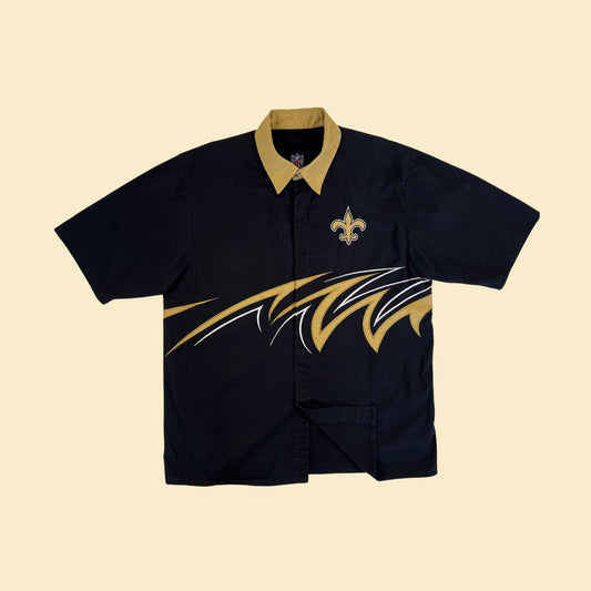 1990s NFL Saints shirt, vintage short sleeve snap clasp black & gold 90s New Orleans shirt