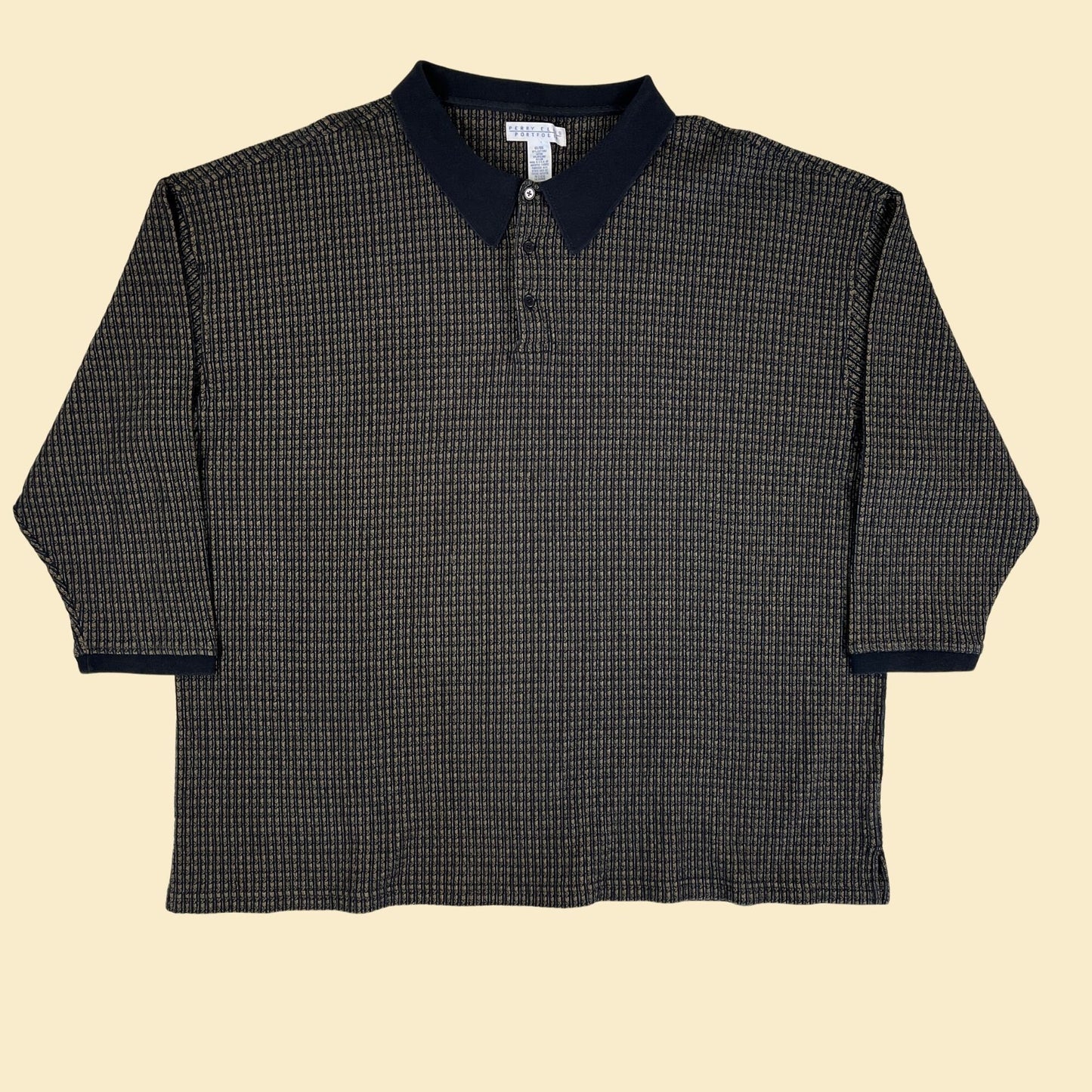 90s size 6X polo shirt by Perry Ellis, black/brown vintage 1990s men's shirt