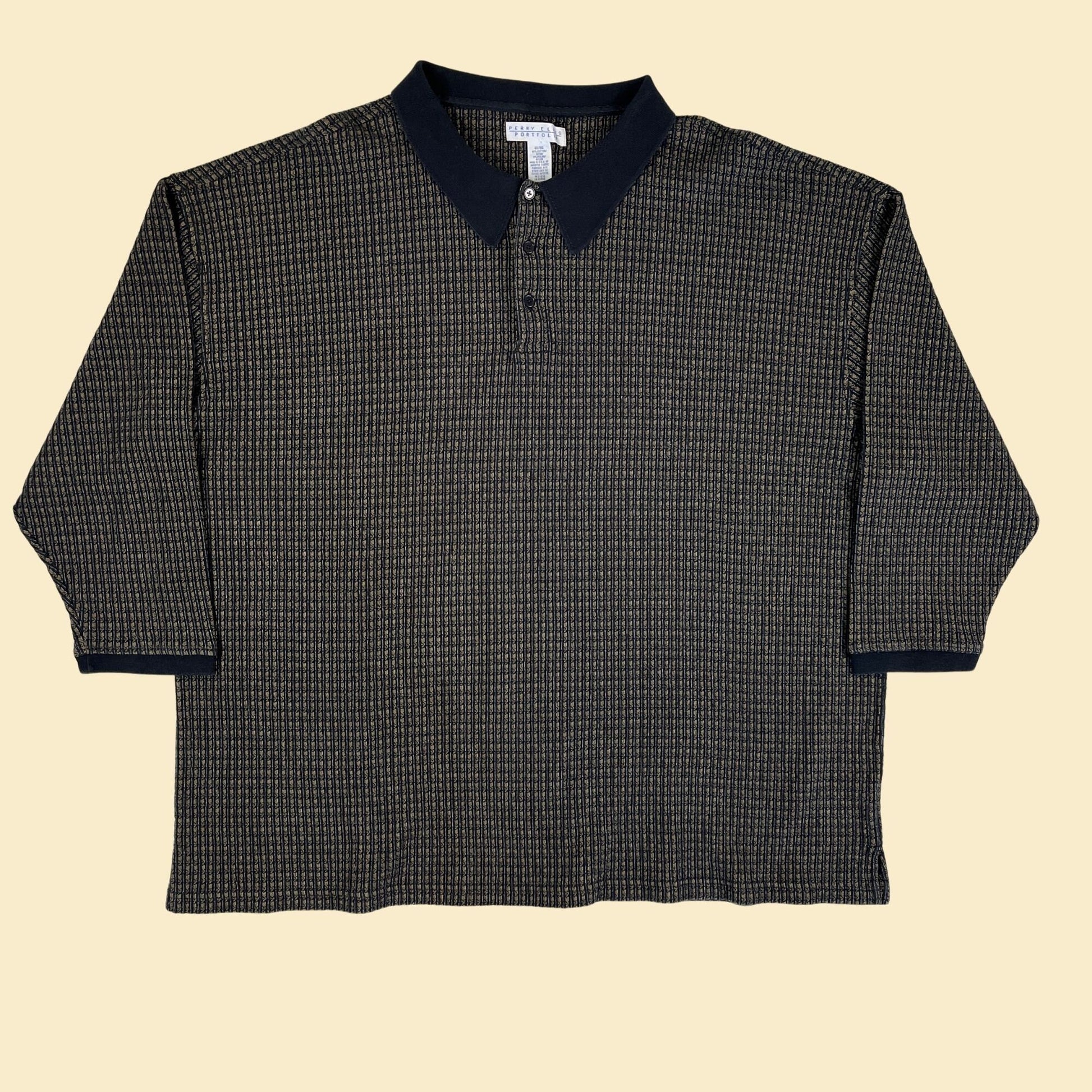 90s size 6X polo shirt by Perry Ellis, black/brown vintage 1990s men's shirt