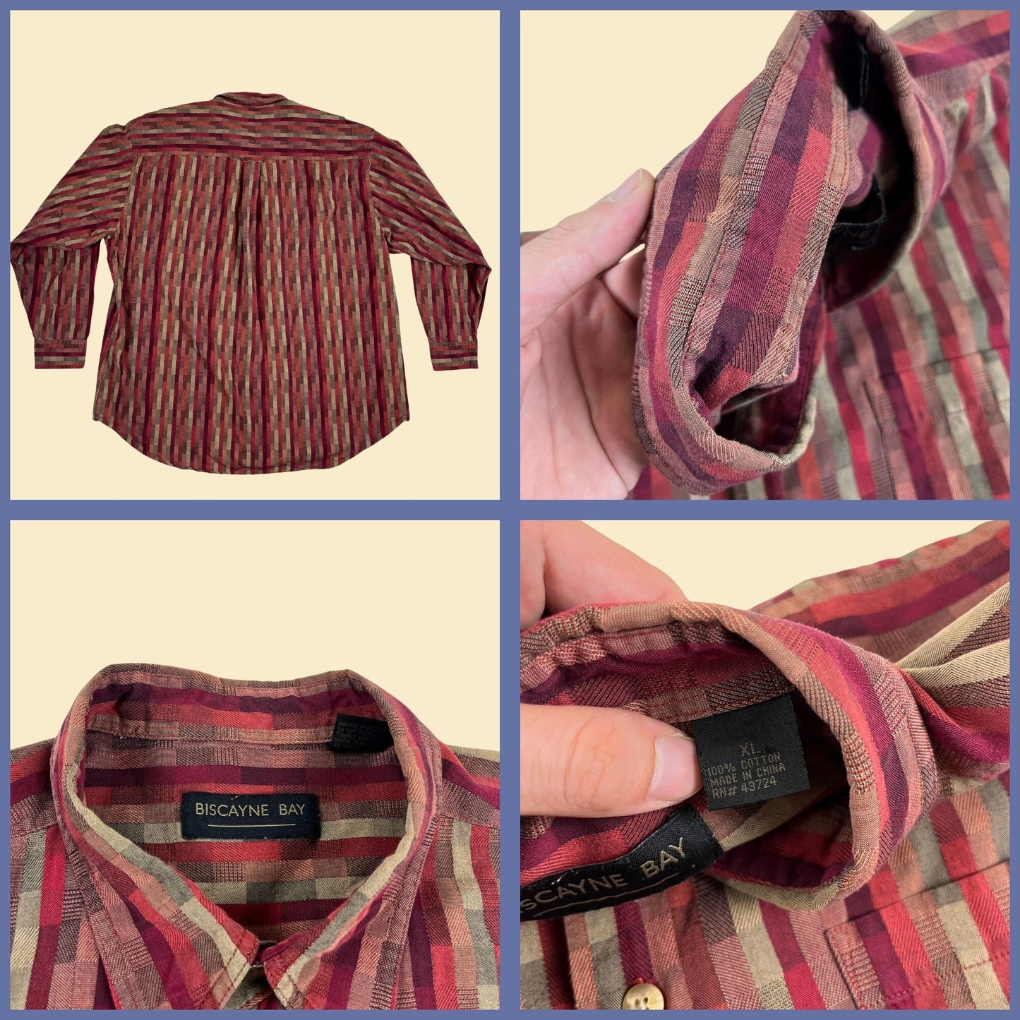 90s burgundy XL abstract men's shirt, vintage 1990s long sleeve button down cotton top