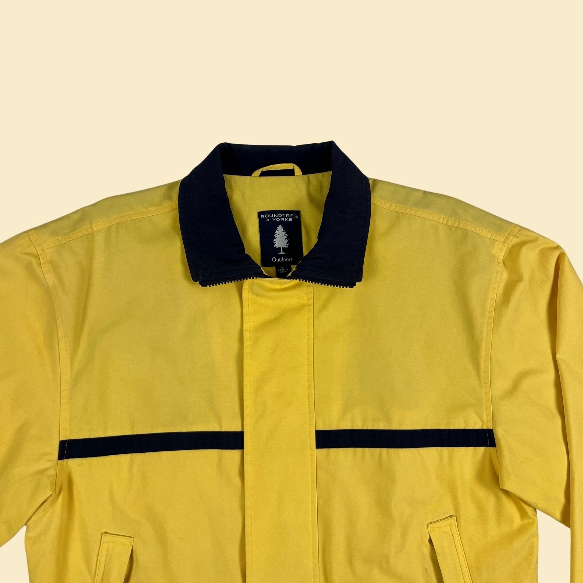 90s S yellow/blue windbreaker by Roundtree & Yorke, vintage 1990s zip up jacket