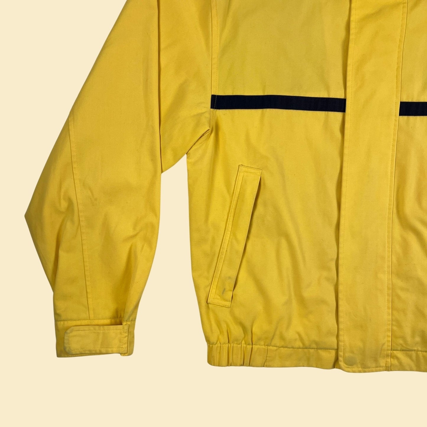 90s S yellow/blue windbreaker by Roundtree & Yorke, vintage 1990s zip up jacket