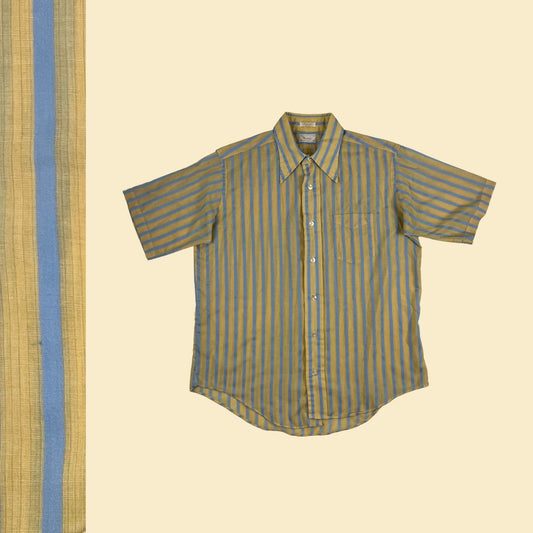 60s/70s yellow & blue striped men's shirt by Norris, Traditional Shirt Tailors, vintage 1970s men's casual top