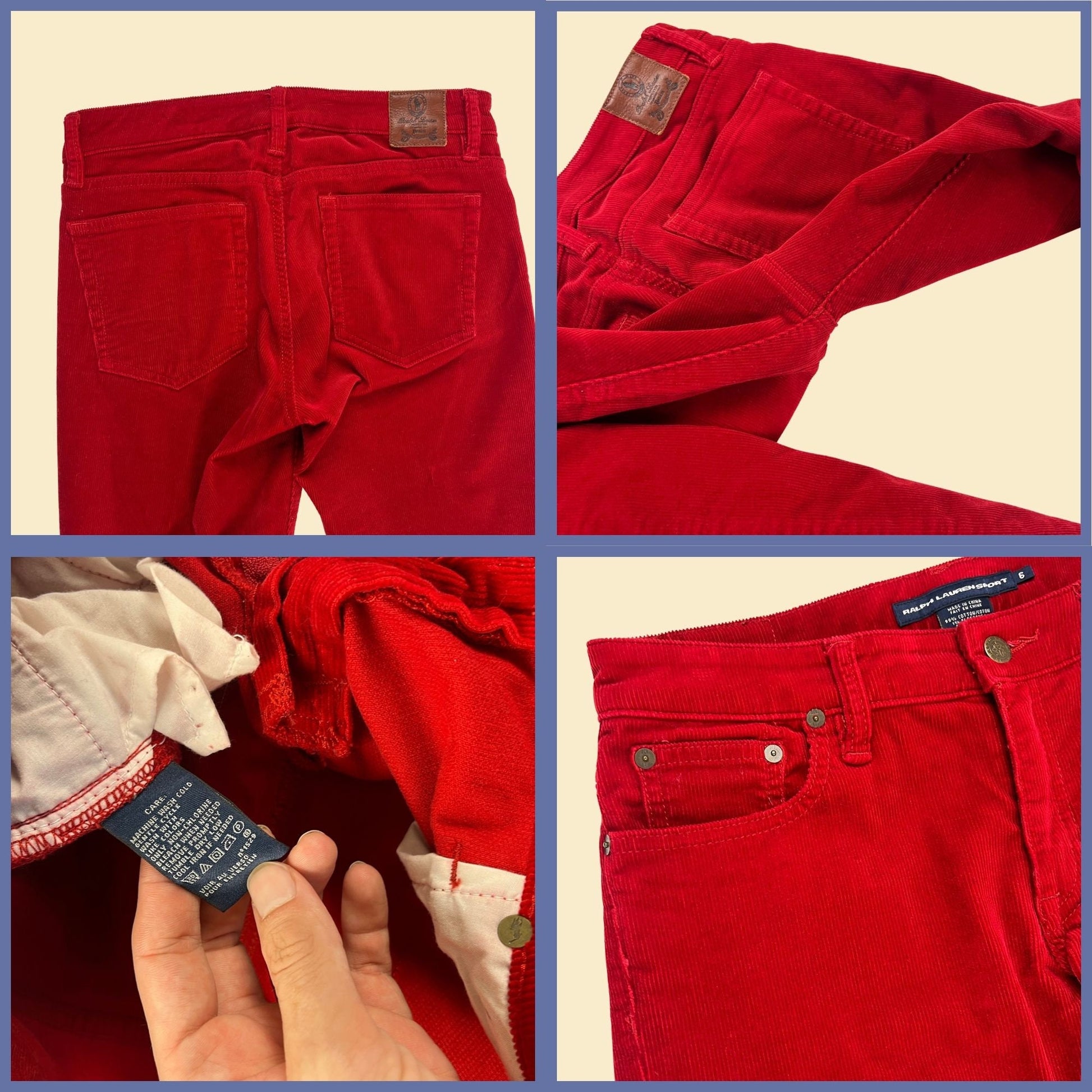 Vintage 90s/Y2K Ralph Lauren Sport corduroy pants, size 6 red 1990s skinny to straight leg women's pants