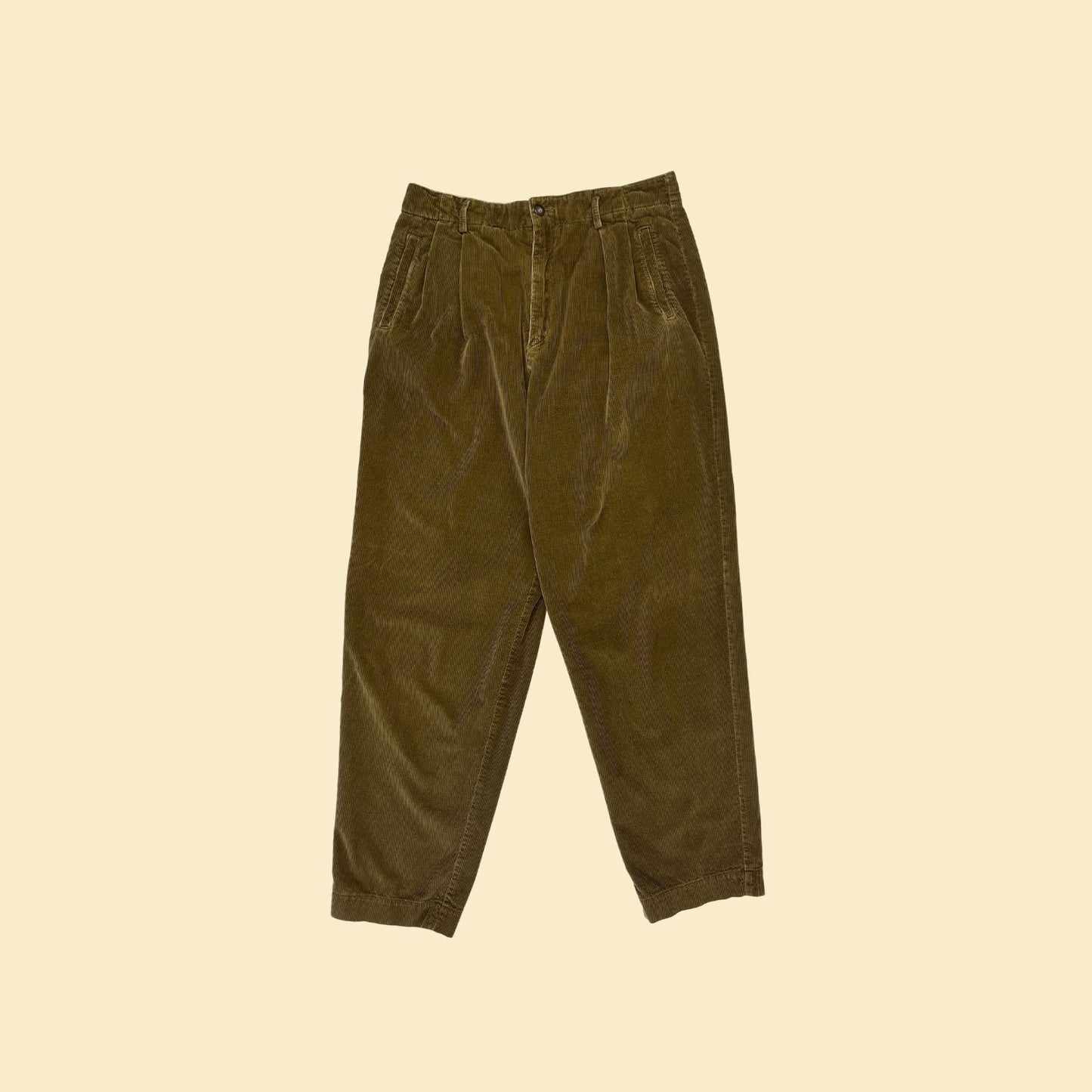 1990s olive green corduroy pants, size 14 Lizsport 90s dark green women's high rise pants