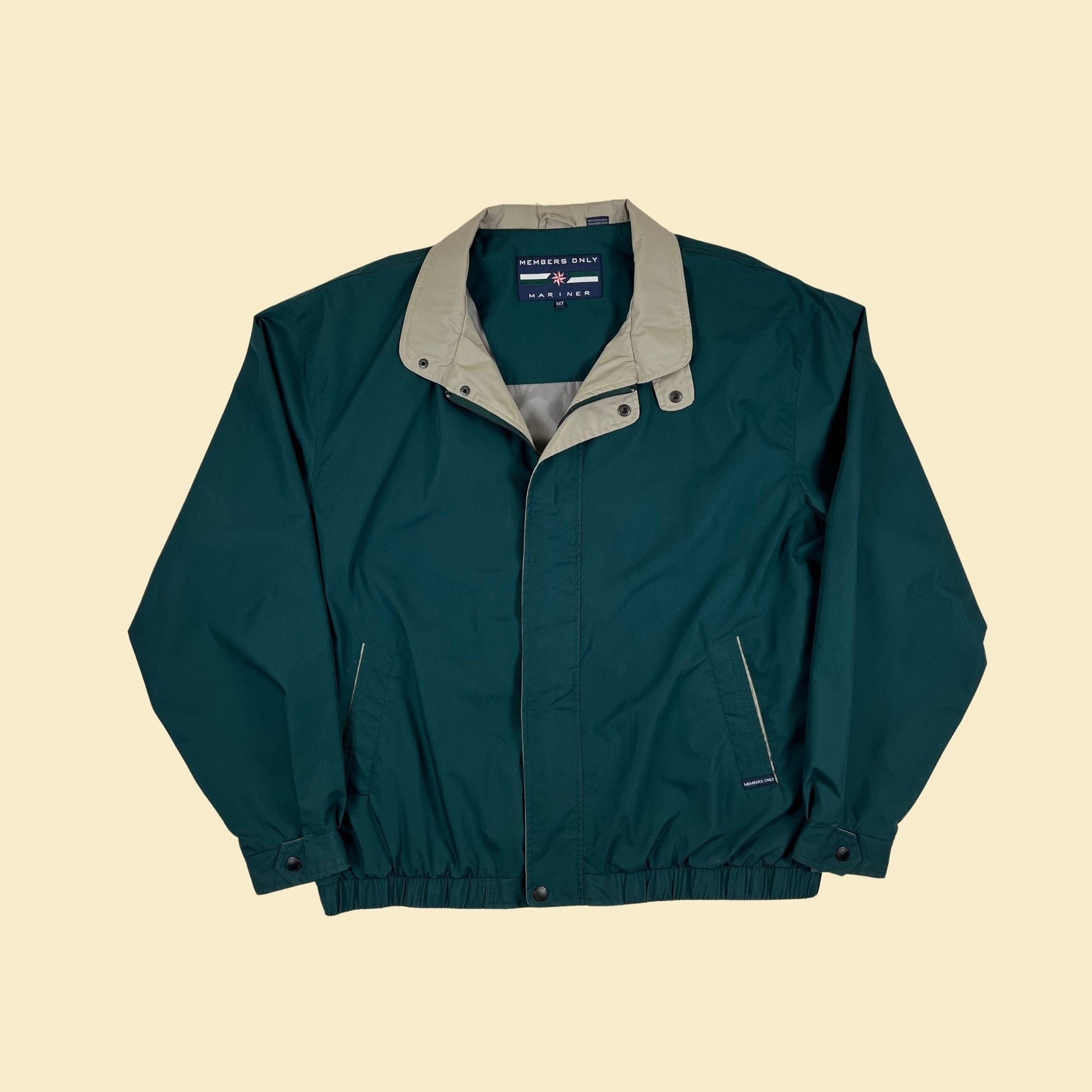 1990s Members Only Mariner jacket, size XXT green & beige vintage 90s windbreaker jacket