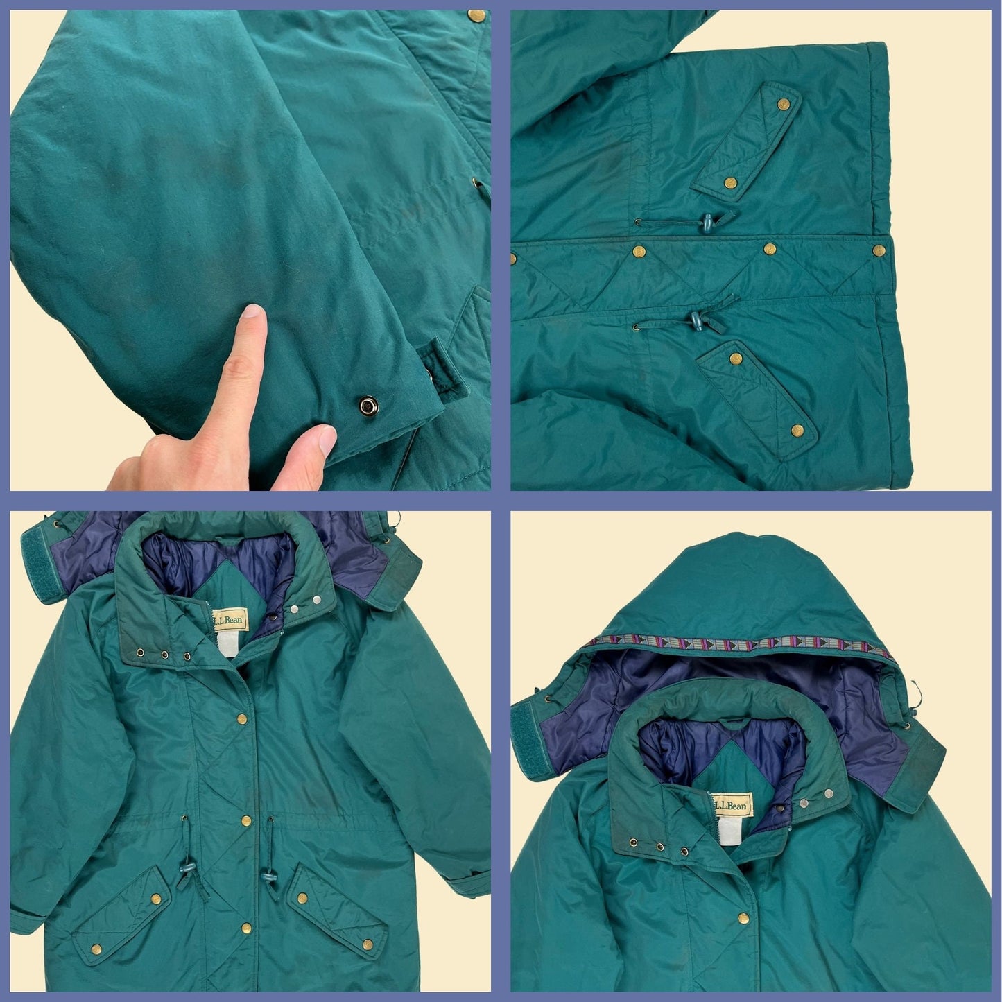 1990s LL Bean parka jacket, vintage 90s men's green zip up & snap hooded puffer winter coat