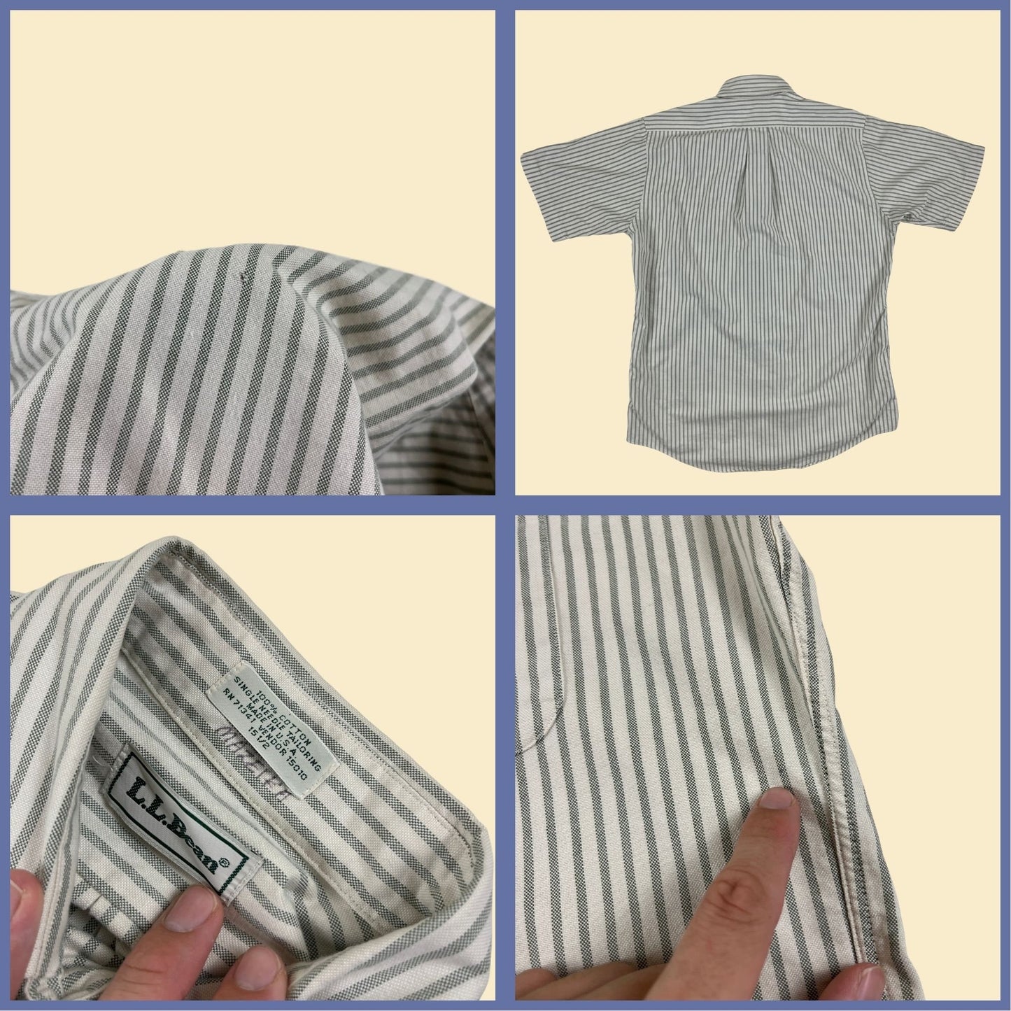 1980s LL Bean striped shirt, vintage 80s size 15.5 grey & white men's button down casual top