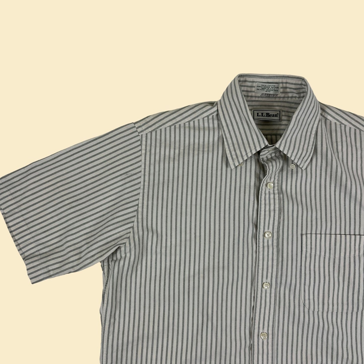 1980s LL Bean striped shirt, vintage 80s size 15.5 grey & white men's button down casual top