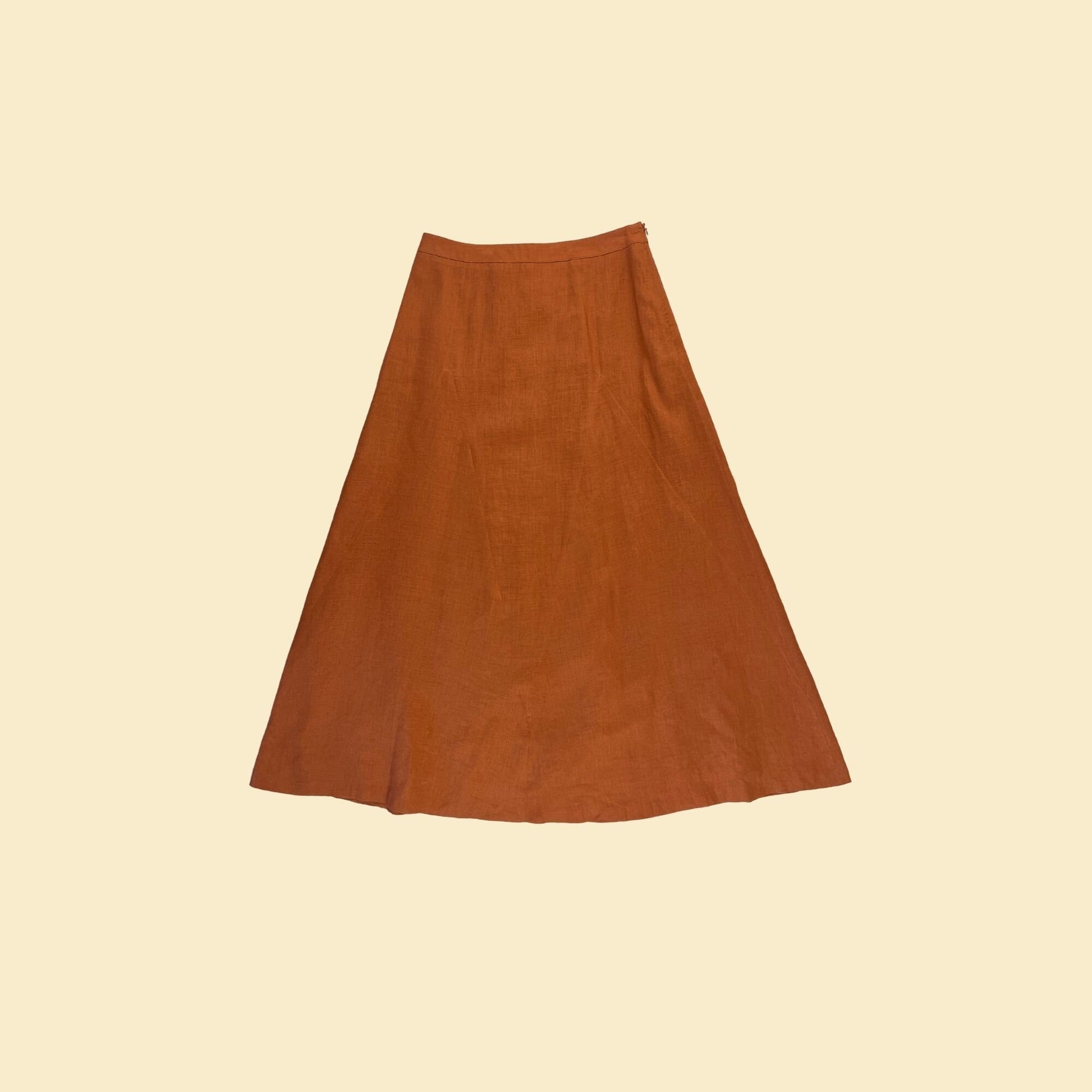 90s orange linen maxi skirt by Jones New York, size 4 vintage 1990s a-line linen ankle length skirt