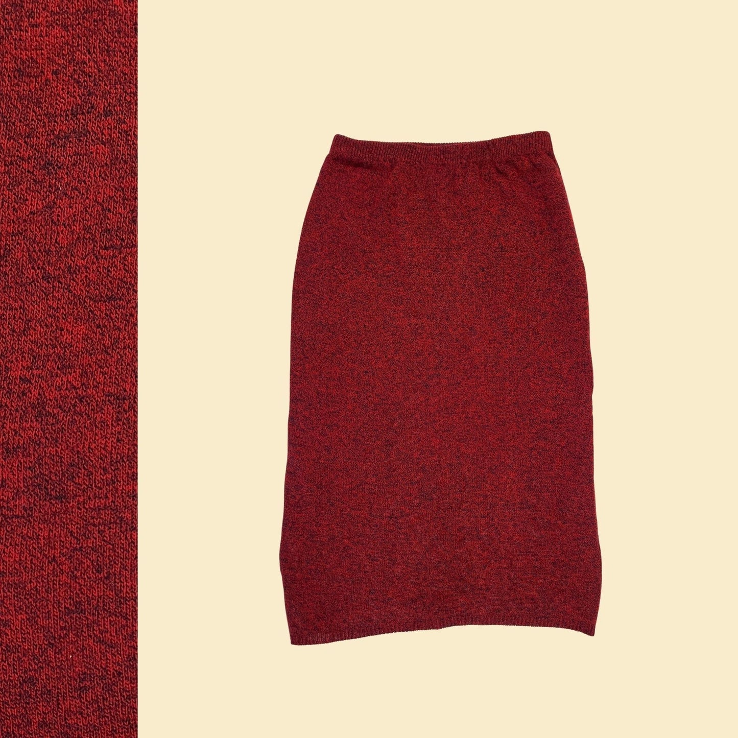 1980s knit burgundy skirt by 1045 Park, vintage midi-to-maxi 80s skirt w/ 26" waist