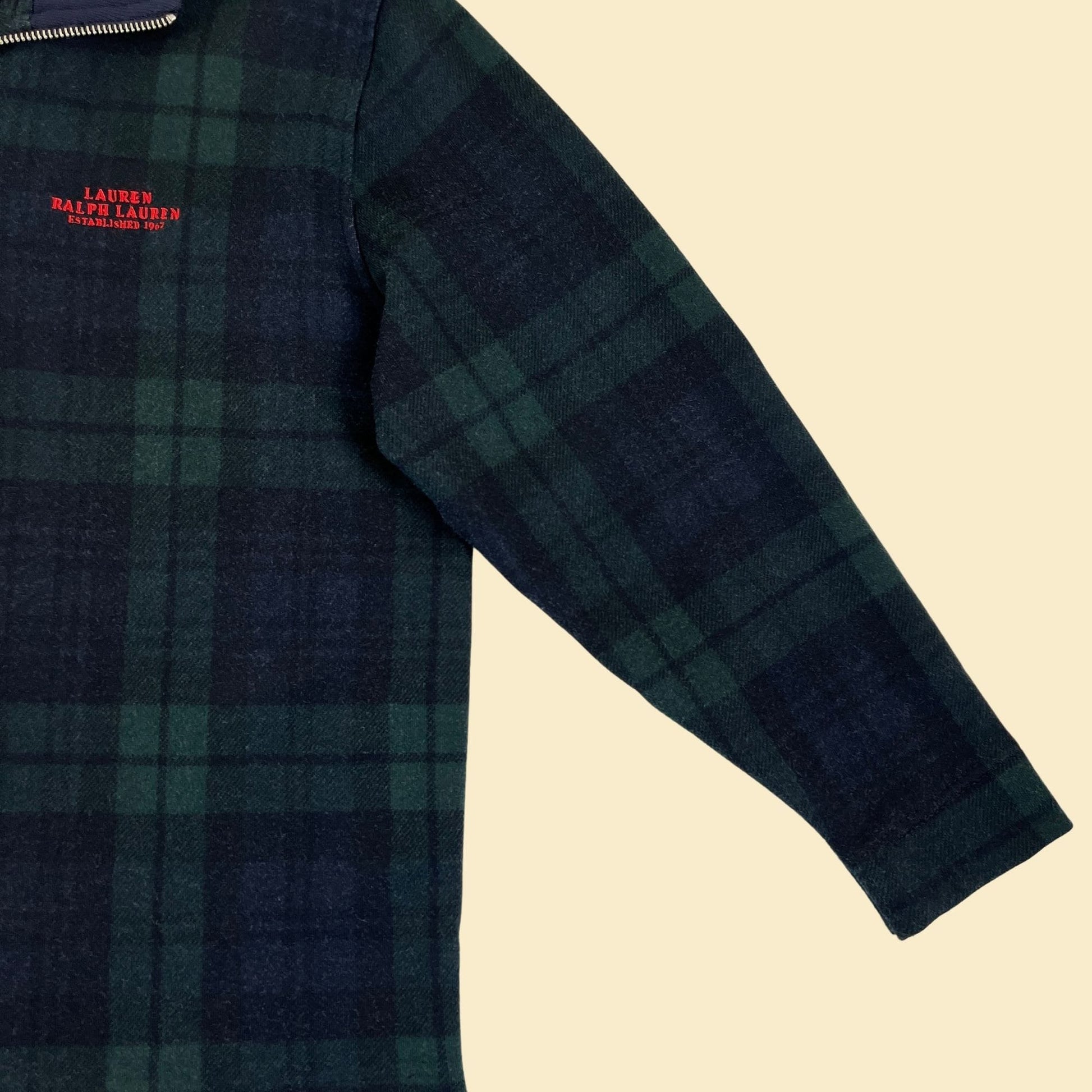 Y2K plaid P/P quarter zip by Lauren Ralph Lauren, vintage 2000s women's petites blue/green quarter zip sweatshirt