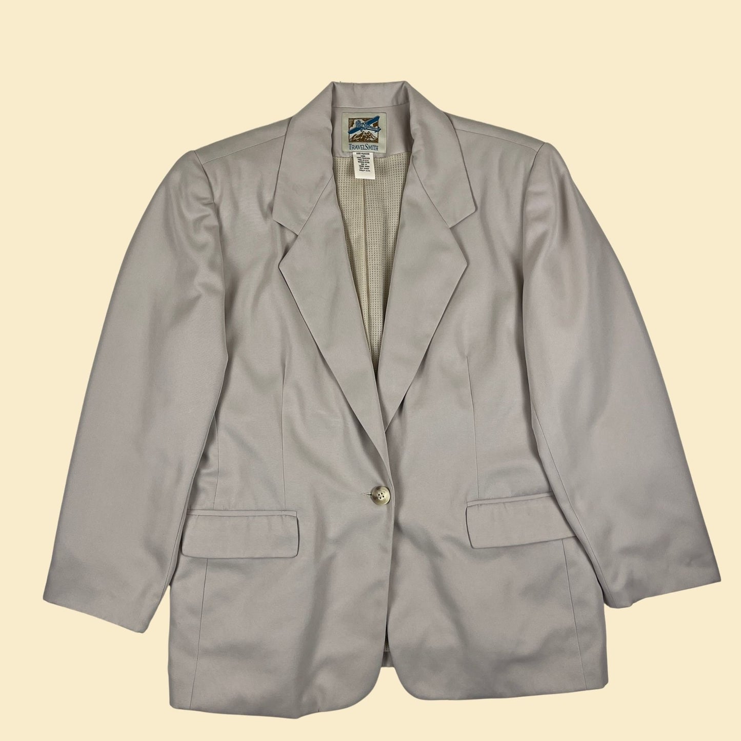 1990s TravelSmith women's blazer jacket, vintage 90s size 14P beige women's jacket