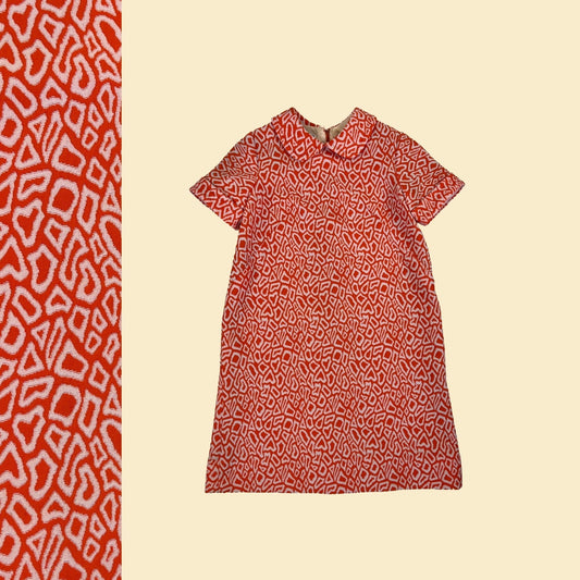 1970s Craely psychedelic dress, vintage 70s novelty print orange & white mini-to-midi dress