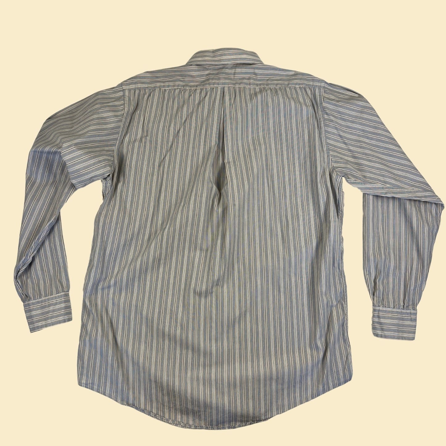 80s men's striped dress shirt by Bill Blass Menswear, size 16 34/35 black, yellow & white men's button down top