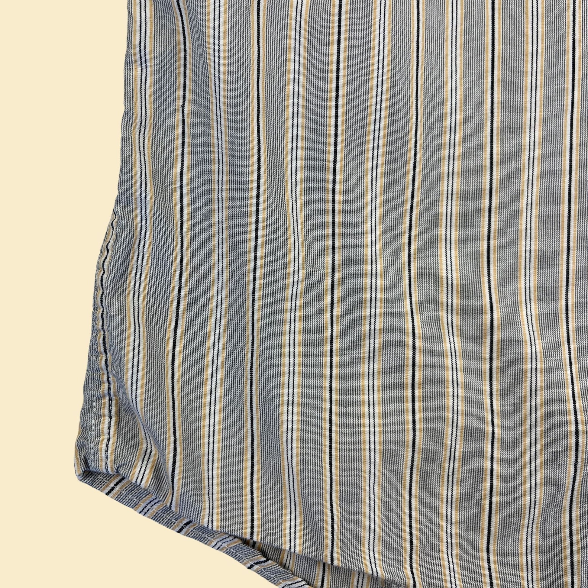 80s men's striped dress shirt by Bill Blass Menswear, size 16 34/35 black, yellow & white men's button down top