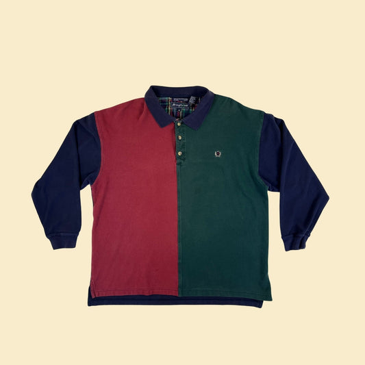 90s colorblock 1X men's polo, vintage 1990s long sleeve men's polo top