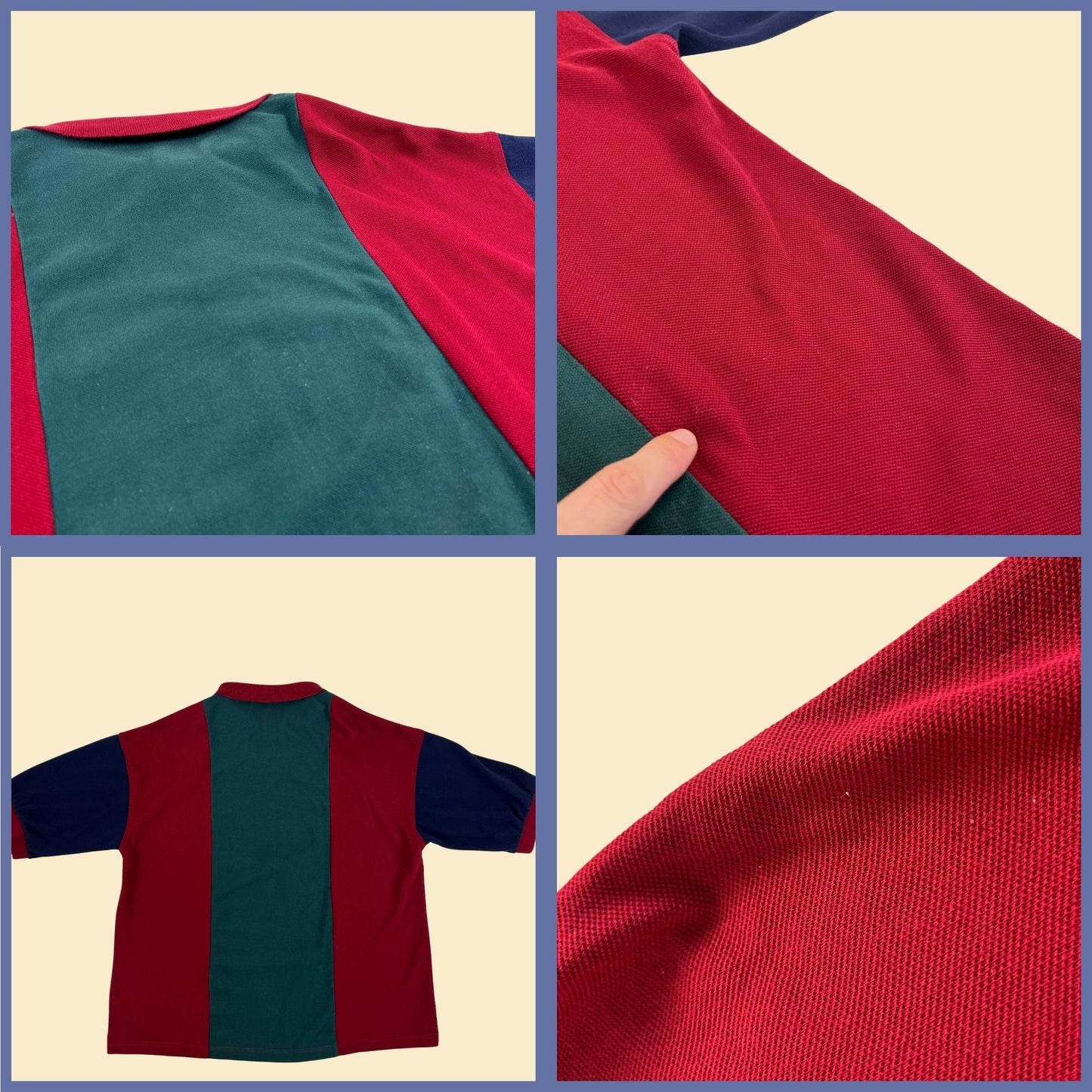 1990s AT&T polo L men's shirt, vintage 90s red/green/blue colorblock striped men's shirt