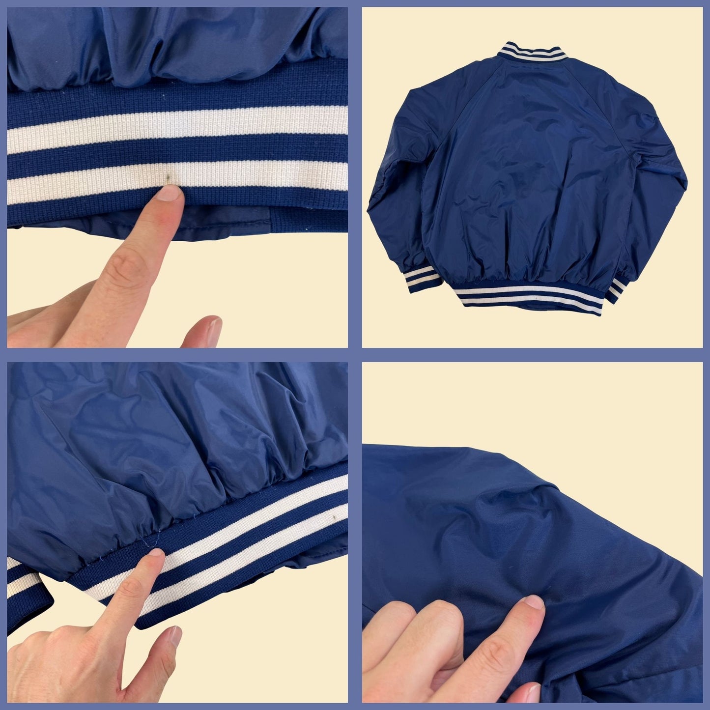 1980s L blue bomber jacket by Trax, vintage 80s/90s blue & white windbreaker jacket w/ snap closures