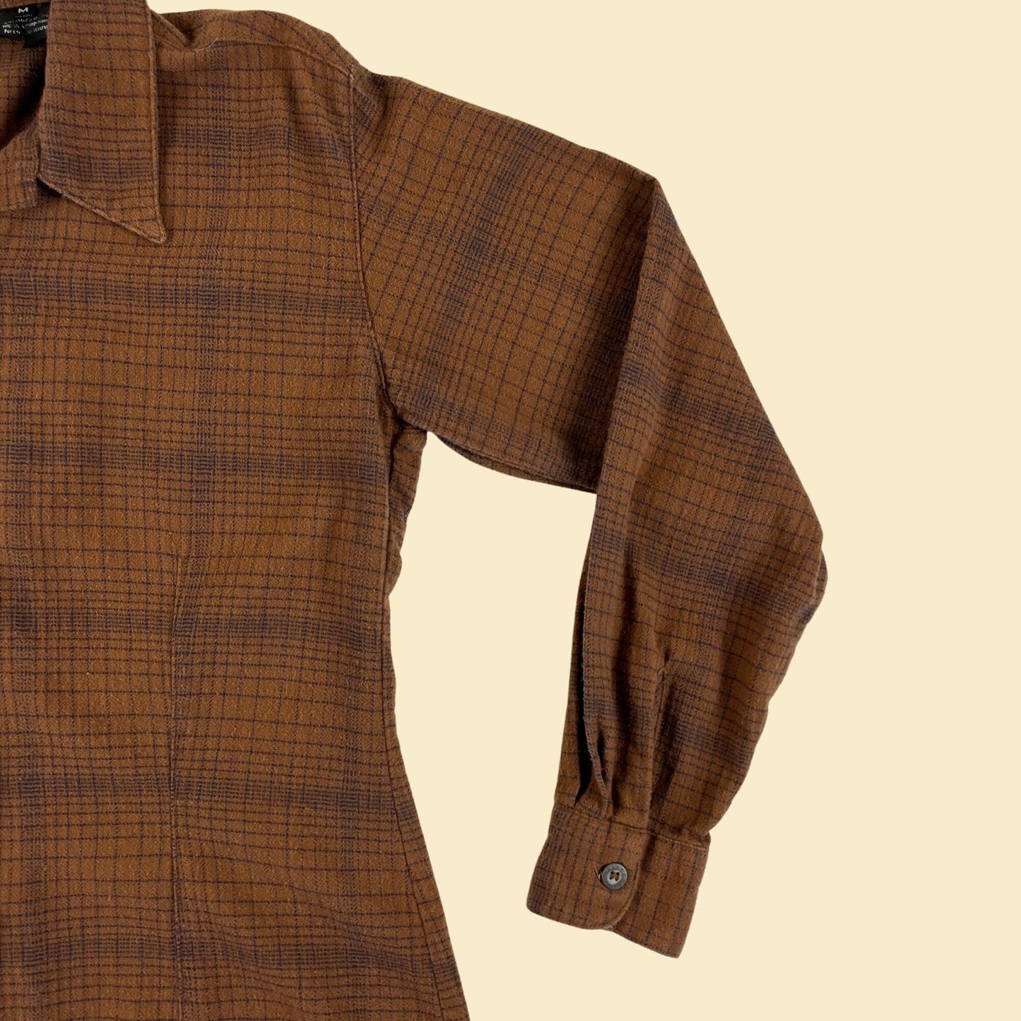 1990s M brown flannel blouse by Mr. Lee, Riveted, vintage 90s cotton brown & blue button down shirt