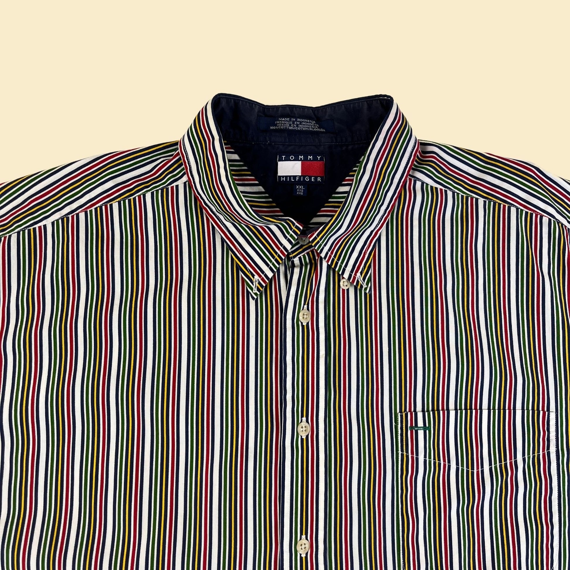 90s XXL Tommy Hilfiger striped shirt, vintage men's button down long sleeve 1990s top