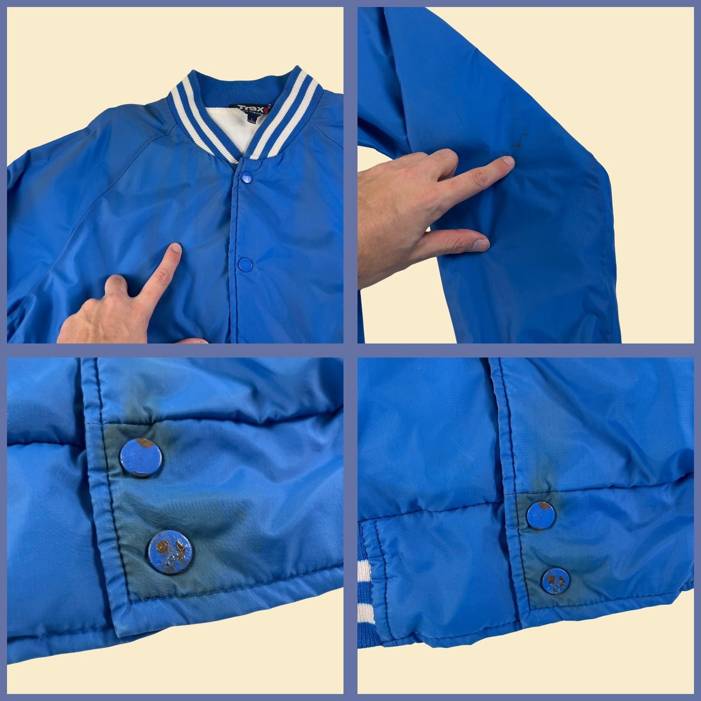 1990s blue bomber windbreaker jacket by Trax,