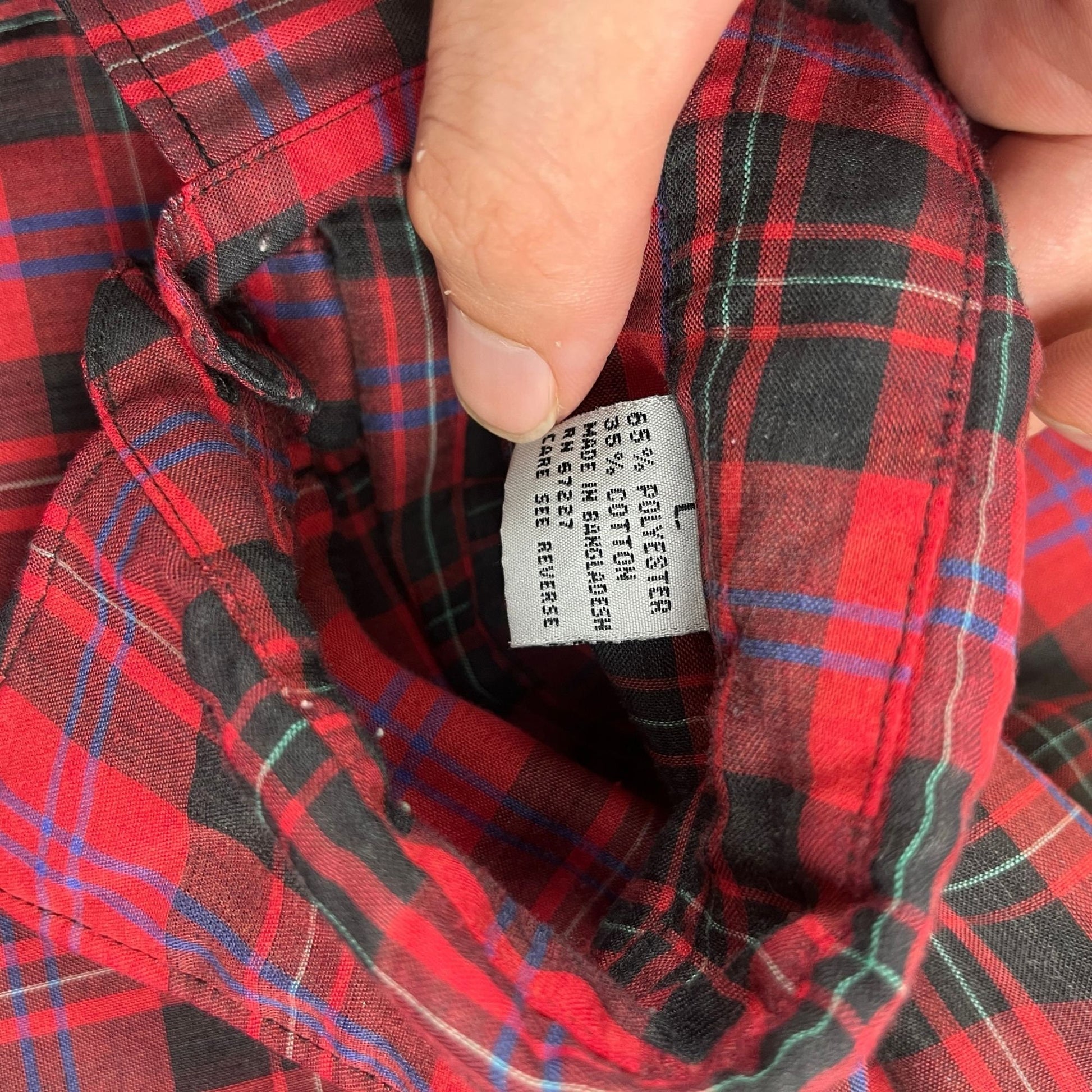 Vintage 90s L plaid red shirt by Pauly & Forbes, 1990s men's lightweight long sleeve plaid top