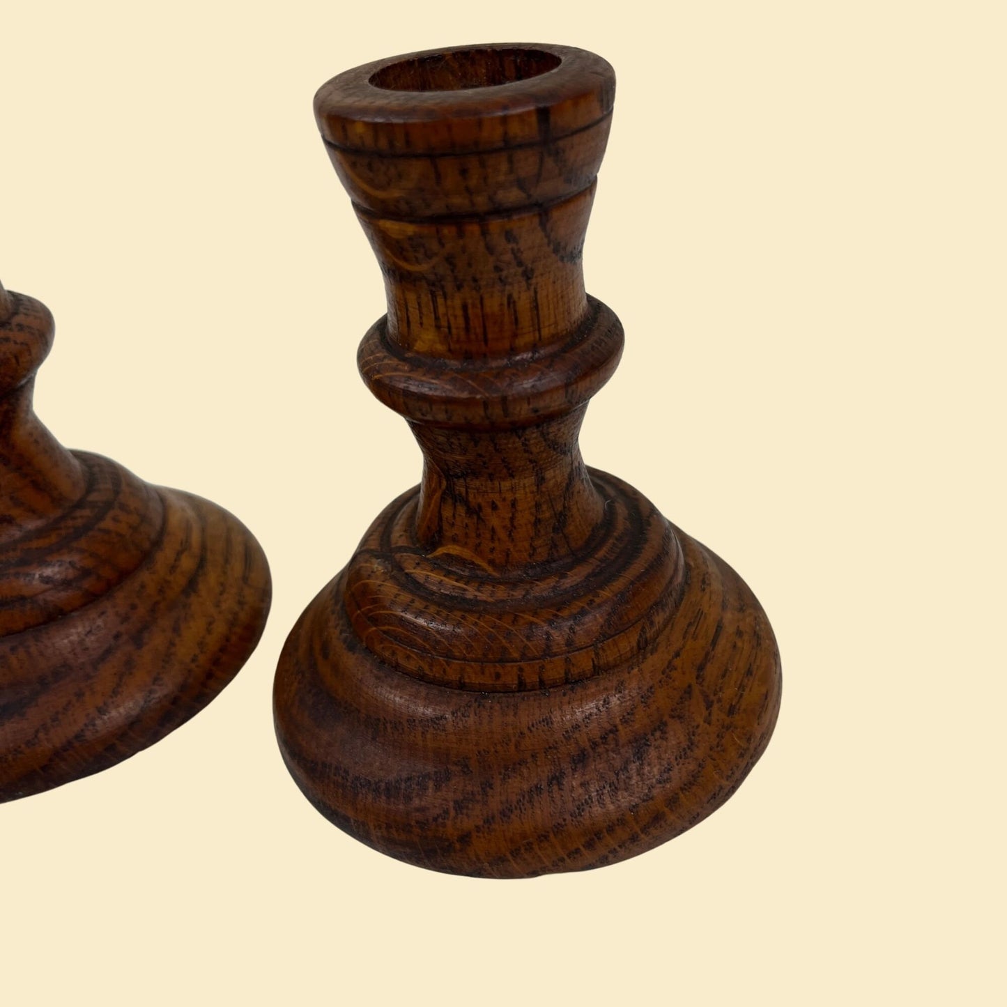 1970s wooden candlestick holders, vintage 70s wood taper candle stands