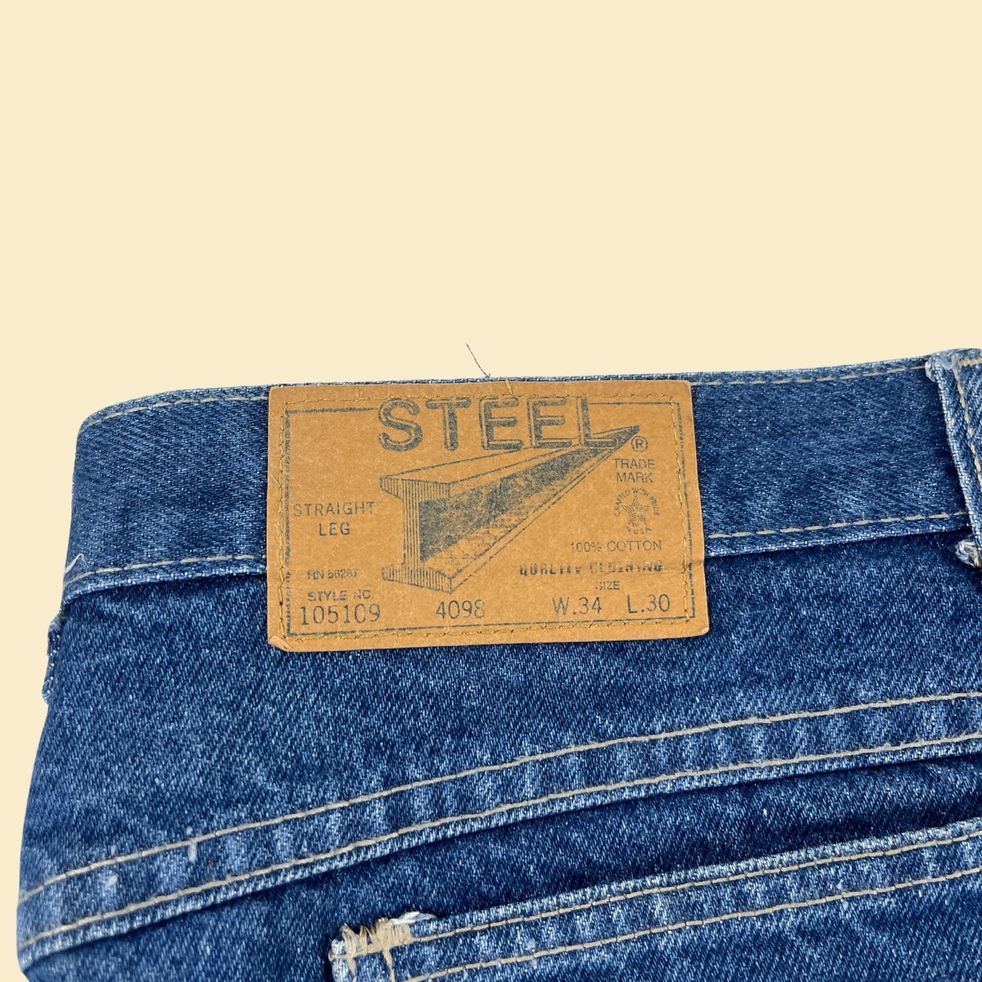 1980s men's 34x30 Steel jeans, vintage 80s denim pants, regular straight leg