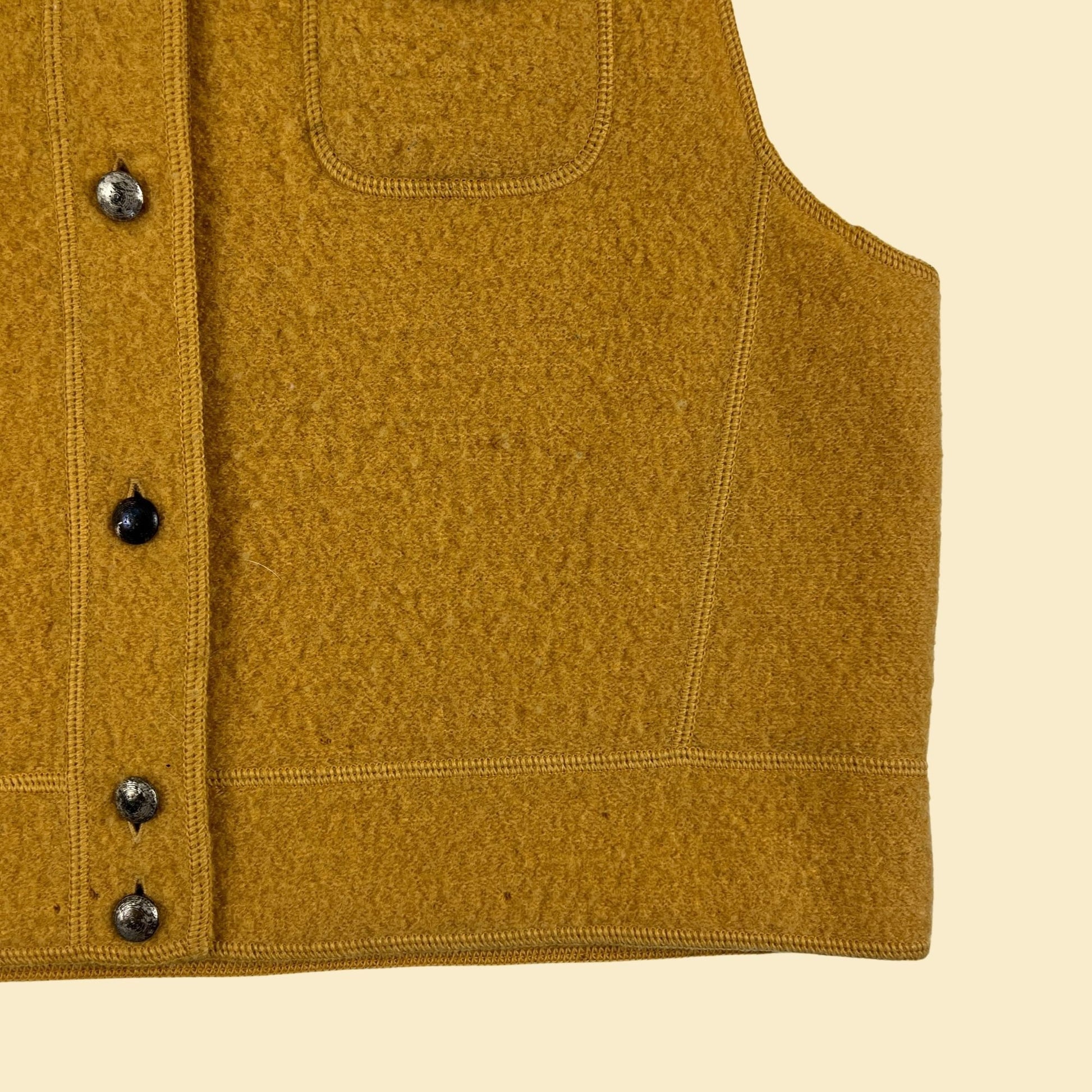 1990s Lands' End yellow wool sweater vest, size 16 vintage 90s button down vest