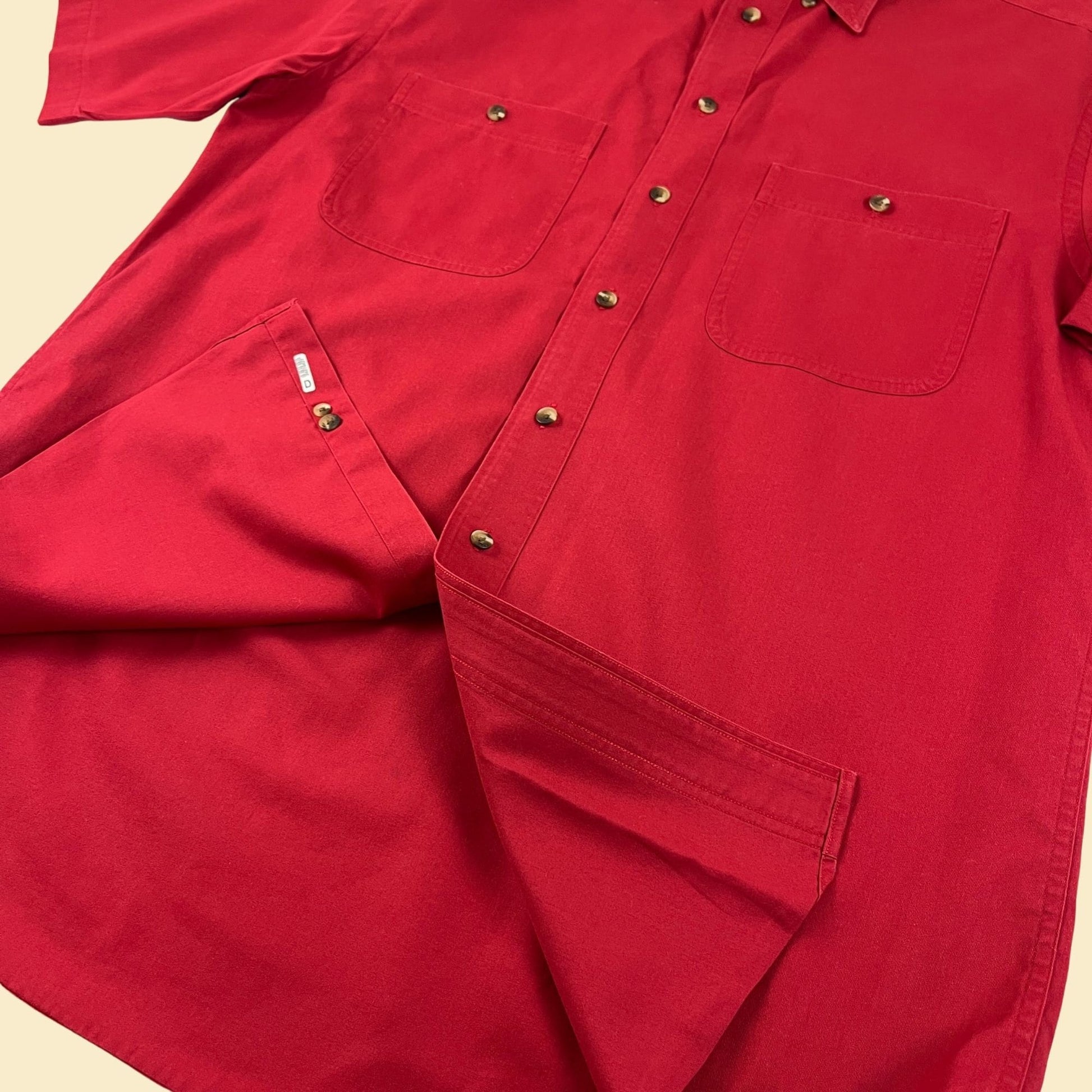 90s M red button down shirt, vintage 90s short sleeve Roundtree & Yorke men's top