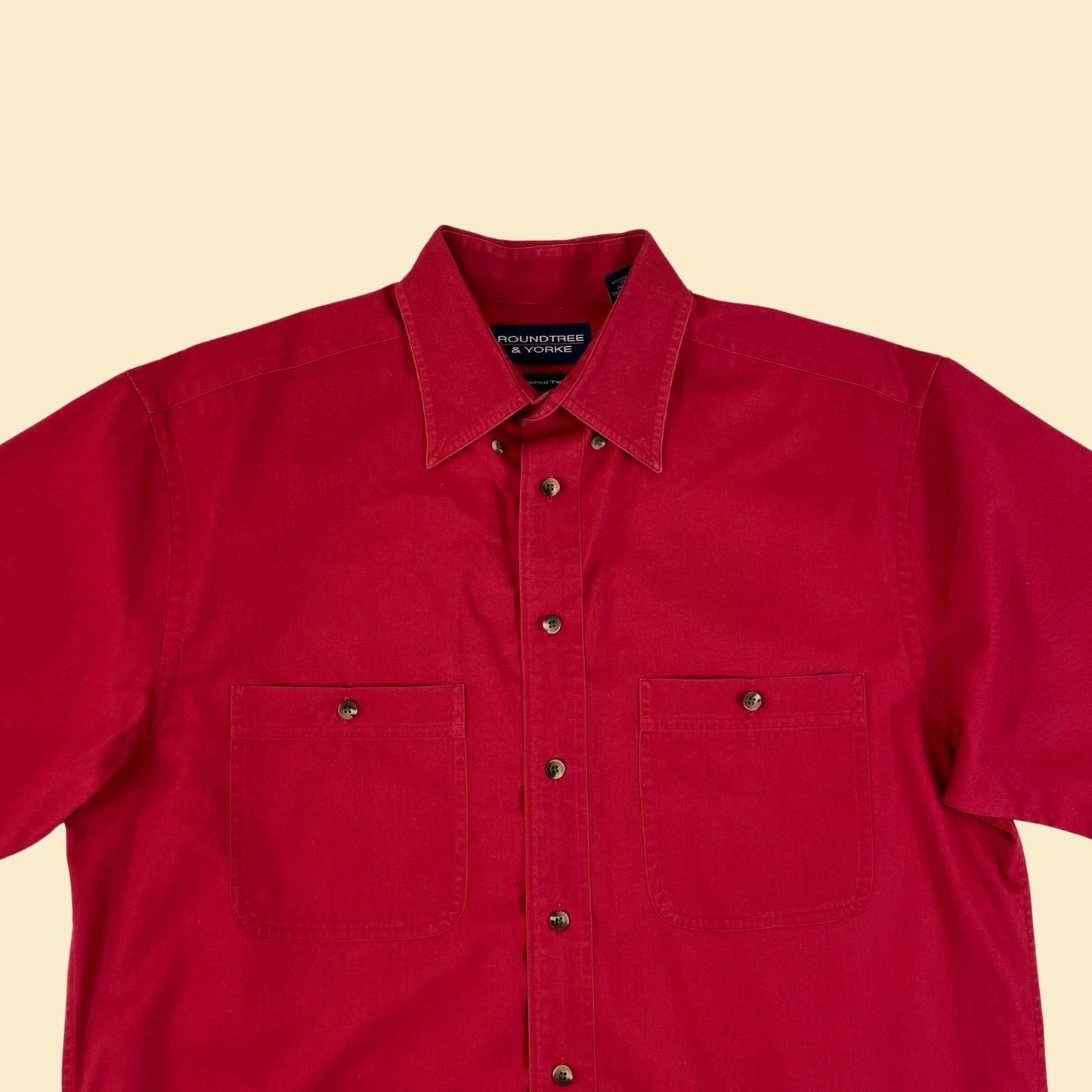 90s M red button down shirt, vintage 90s short sleeve Roundtree & Yorke men's top