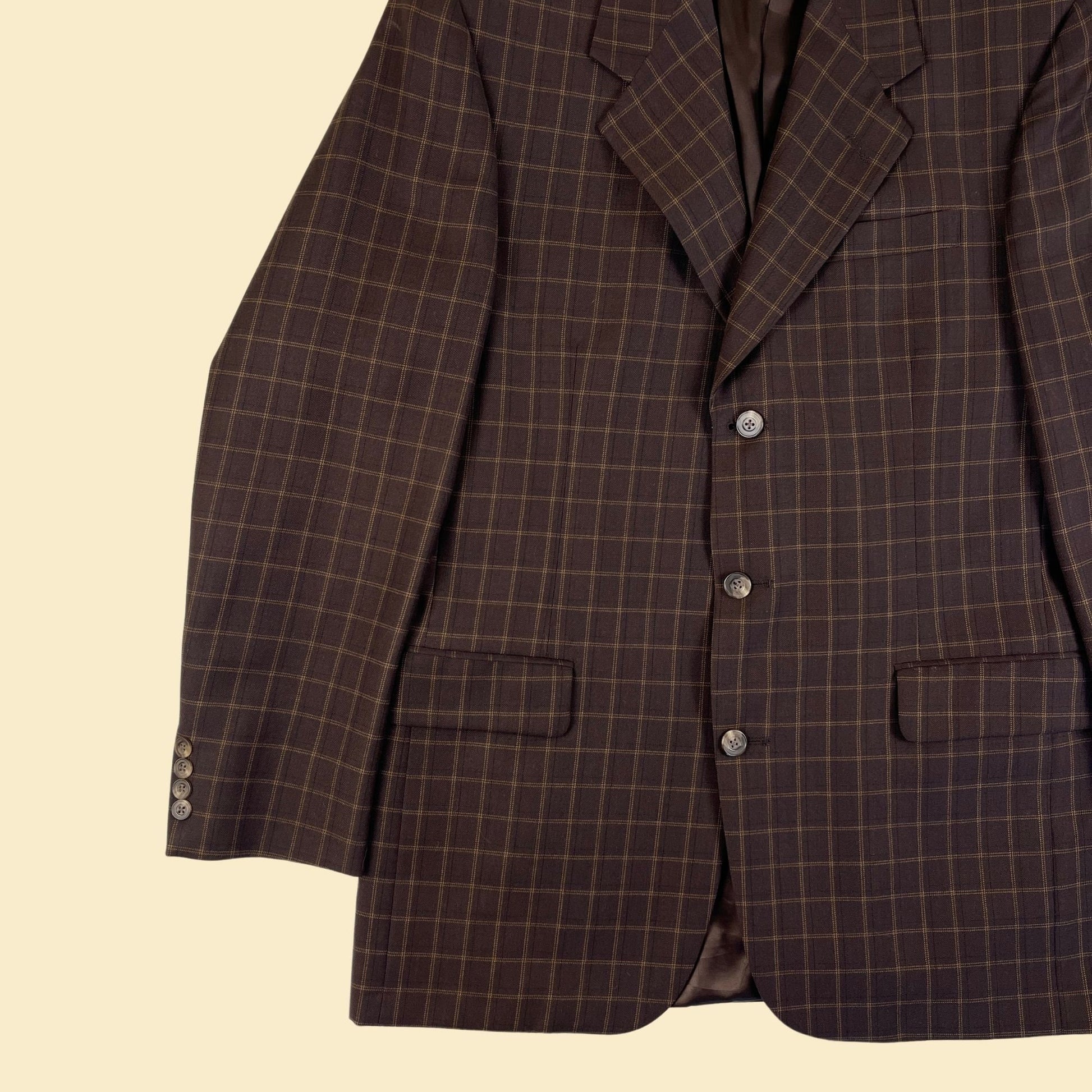 90s Aquascutum London men's blazer, vintage 1990s brown plaid men's sports coat/jacket