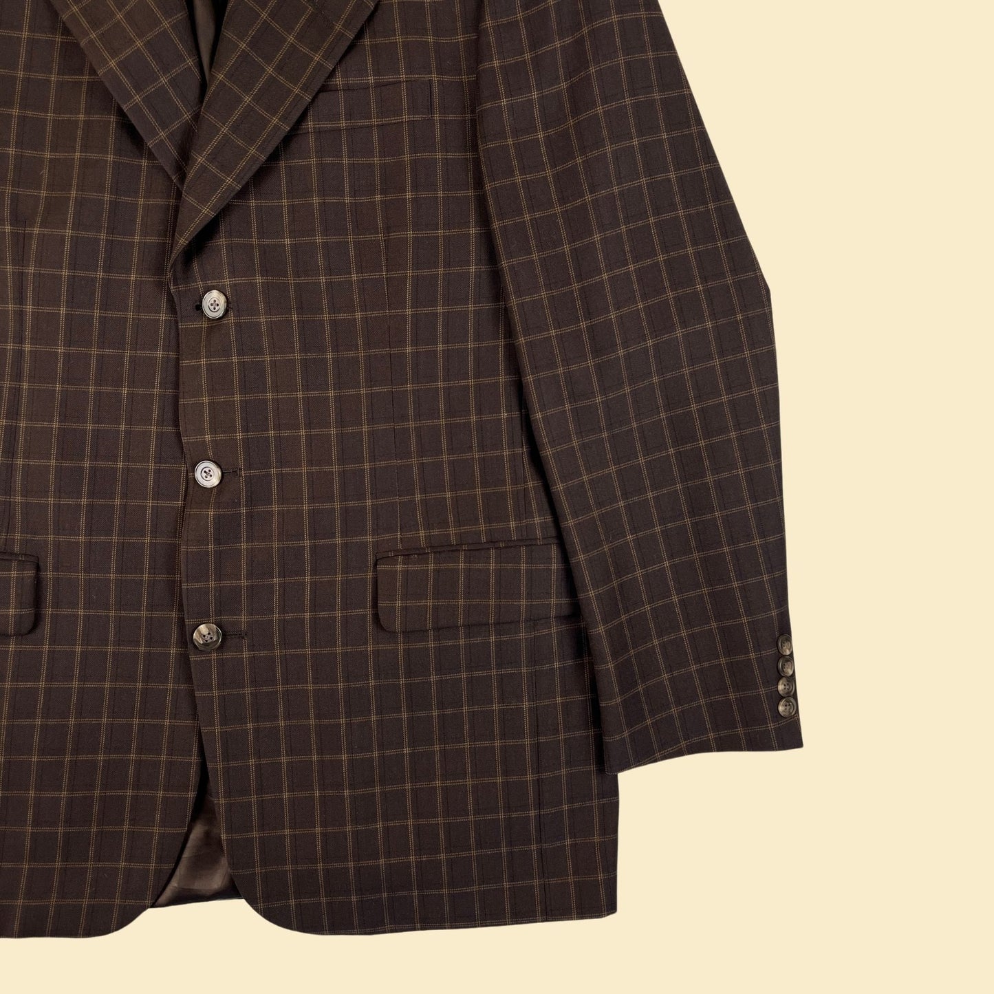 90s Aquascutum London men's blazer, vintage 1990s brown plaid men's sports coat/jacket