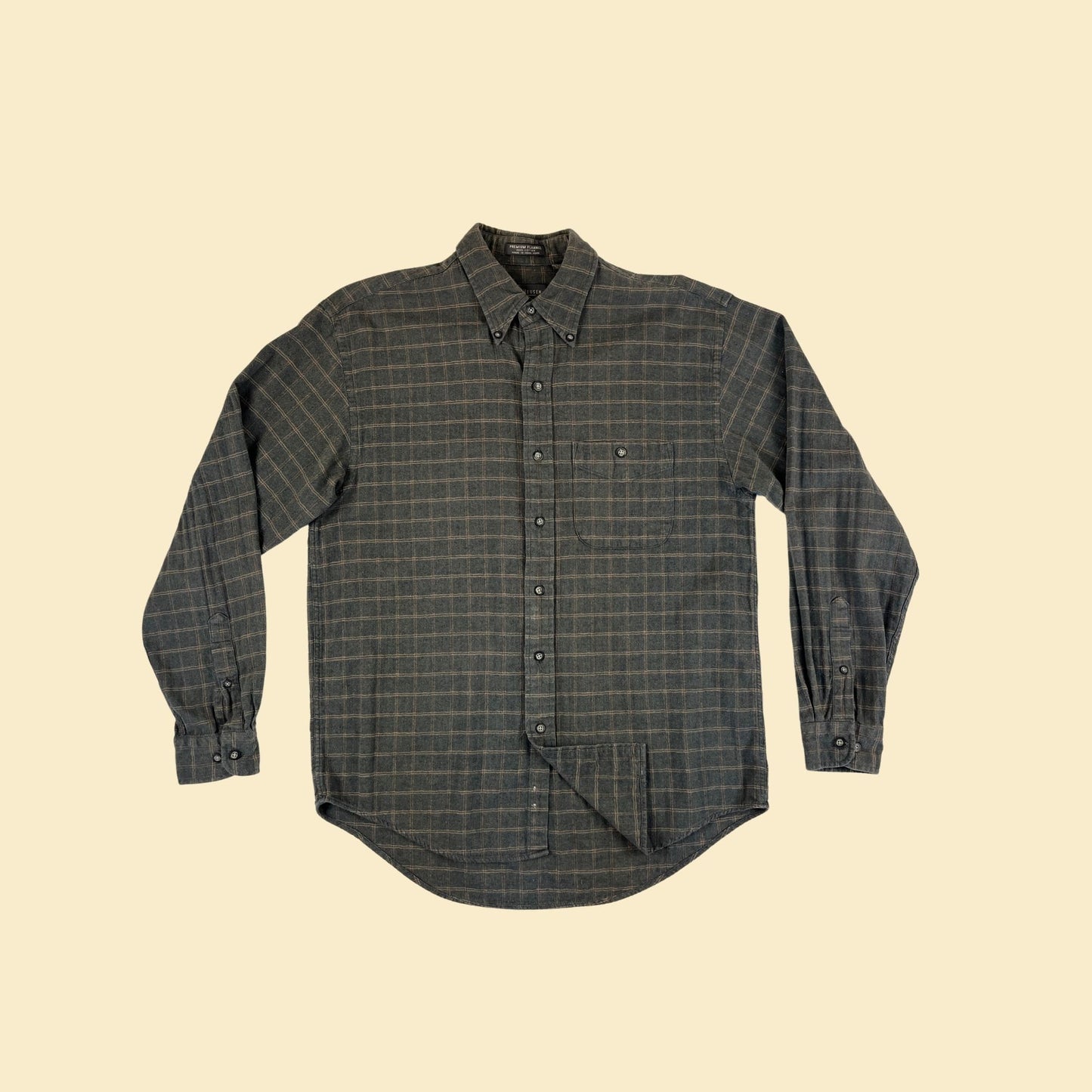 90s M Van Heusen flannel shirt, vintage 1990s men's green & brown plaid button down long sleeve top