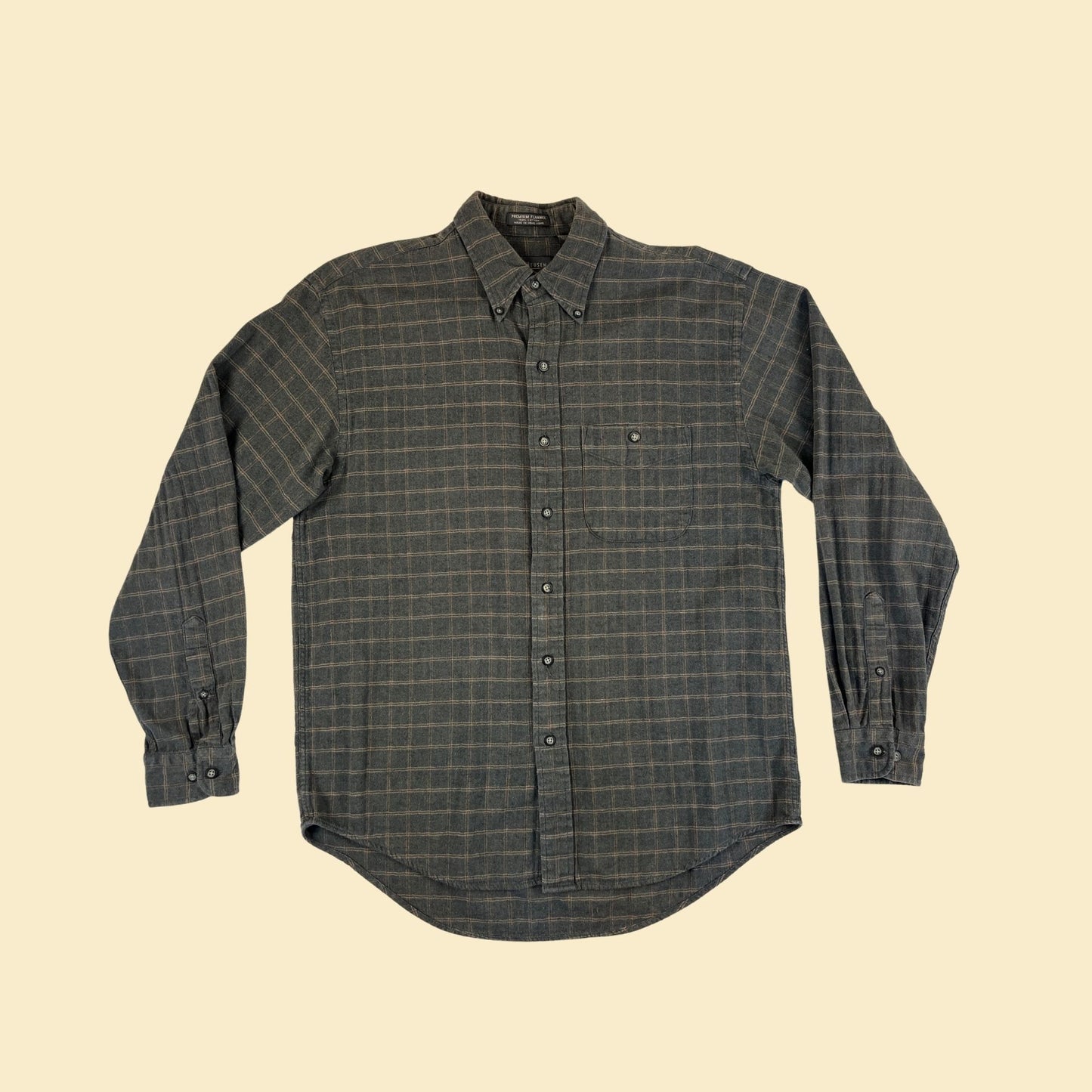 90s M Van Heusen flannel shirt, vintage 1990s men's green & brown plaid button down long sleeve top