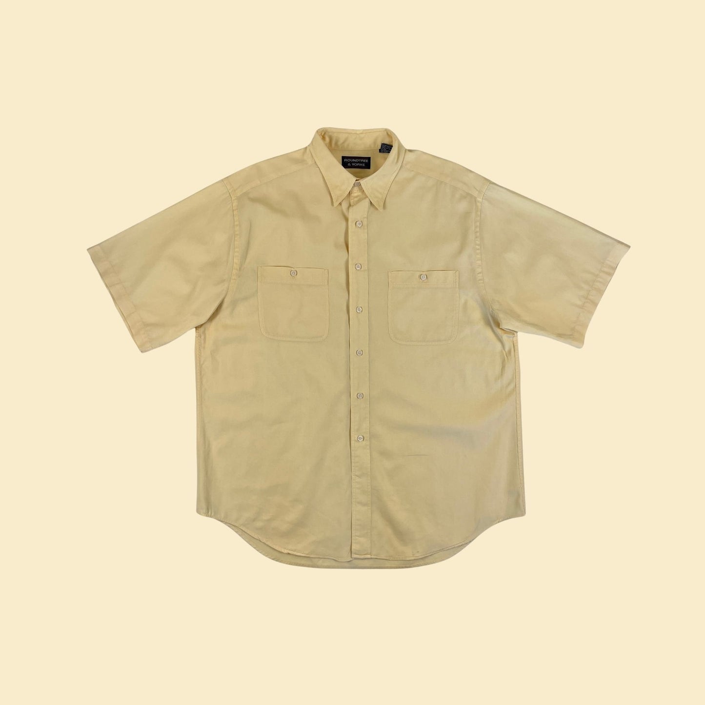 1990s L men's yellow shirt, vintage 90s pastel yellow button down w/ front pockets