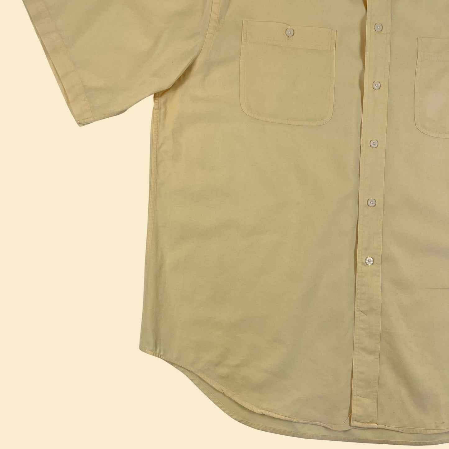 1990s L men's yellow shirt, vintage 90s pastel yellow button down w/ front pockets