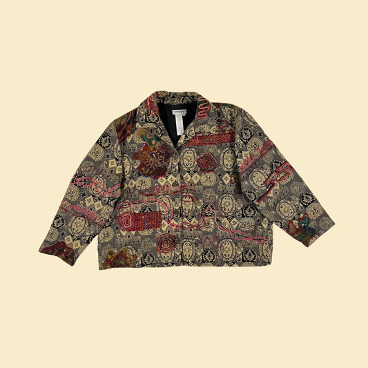 90s/Y2K tapestry jacket by Coldwater Creek, vintage 3X women's abstract patterned jacket