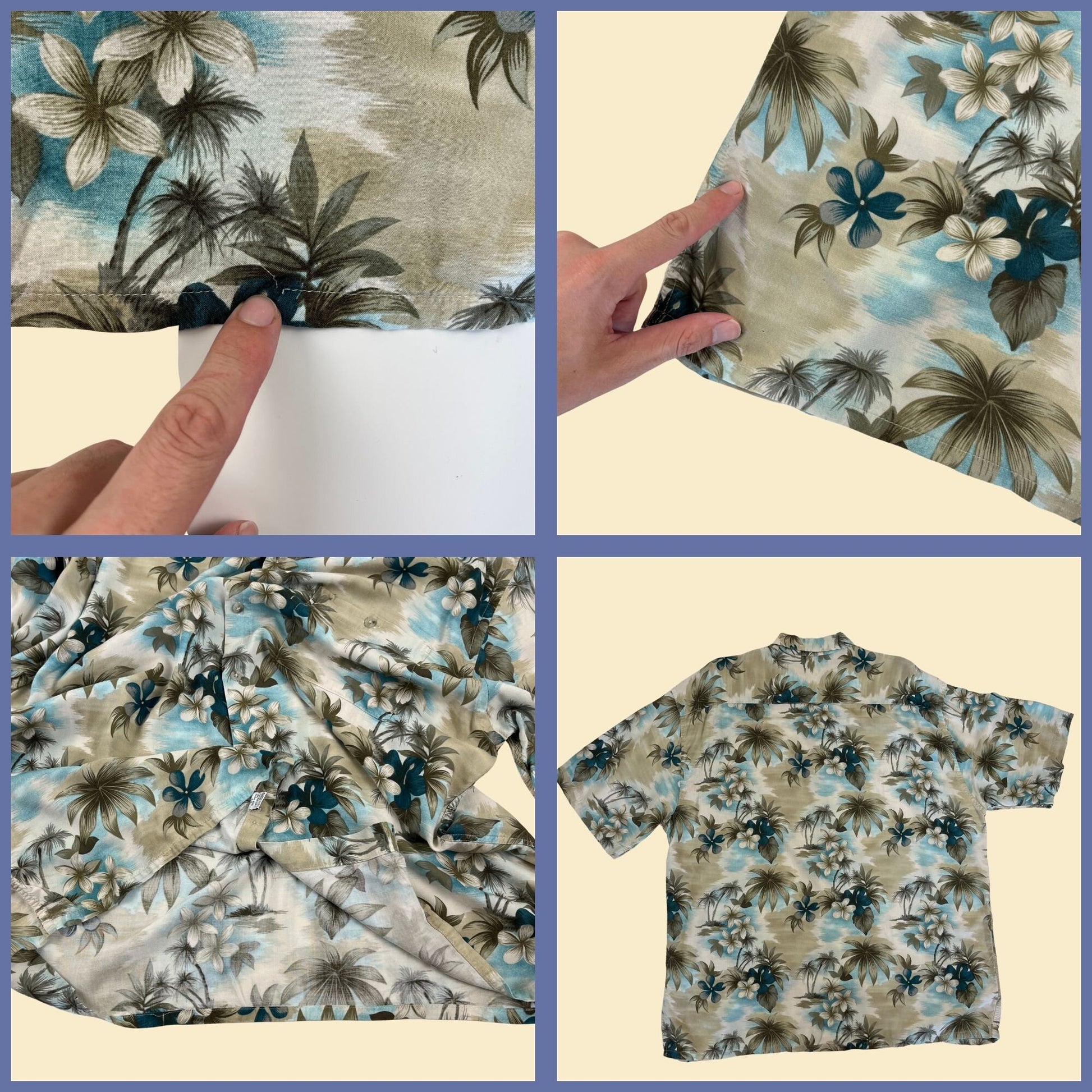 90s XL Pierre Cardin floral shirt, vintage 1990s men's blue/beige leaf patterned short sleeve top